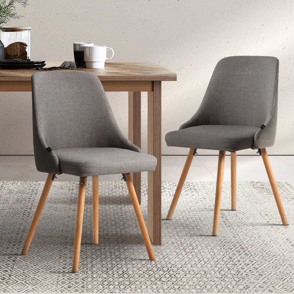 Artiss Set of 2 Replica Dining Chairs Beech Wooden Timber Chair Kitchen Fabric Grey-Furniture > Dining - Peroz Australia - Image - 1