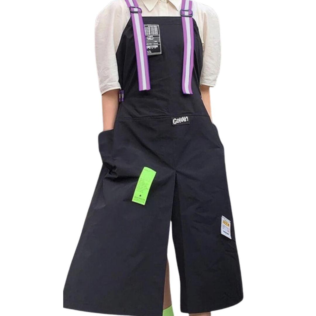 Anyhouz Kitchen Apron Black with purple 2 Bags Bibs Trendy Waterproof Oil Resistant Overall Chef Adjustable Nail Salon-Aprons-PEROZ Accessories