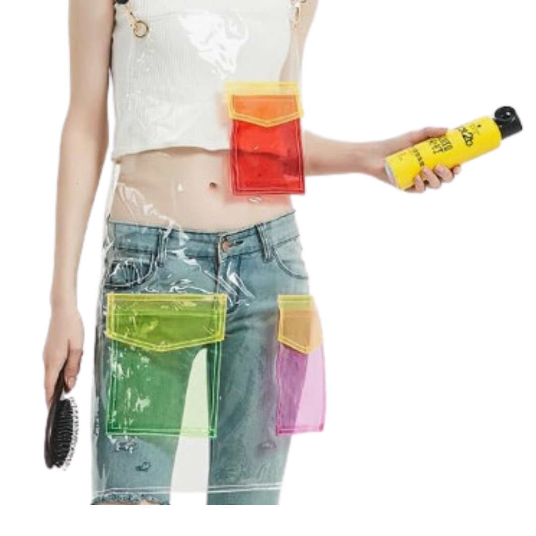 Anyhouz Salon Barber Apron Transparent Green Red 3 Pockets Fashion Cross-back Adjustable Waterproof Ideal for Hair Stylist-Aprons-PEROZ Accessories