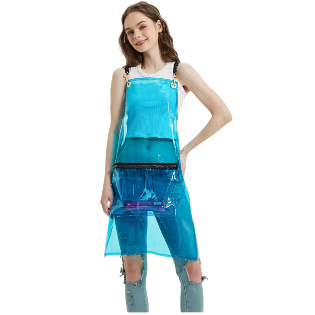 Anyhouz Salon Barber Apron Blue 3 Pockets Fashion Cross-back Adjustable Waterproof Ideal for Hair Stylist-Aprons-PEROZ Accessories