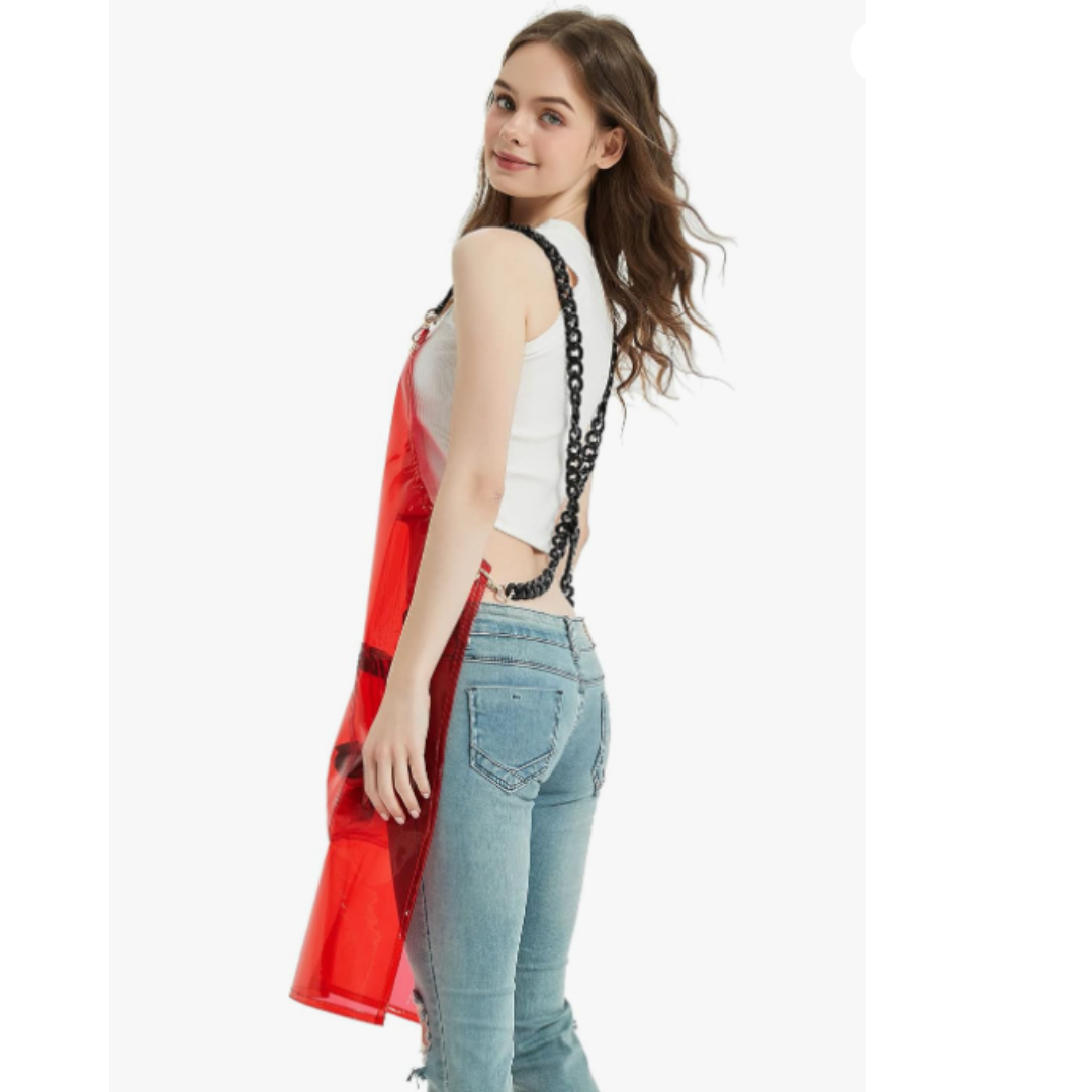 Anyhouz Salon Barber Apron Red 3 Pockets Fashion Cross-back Adjustable Waterproof Ideal for Hair Stylist-Aprons-PEROZ Accessories