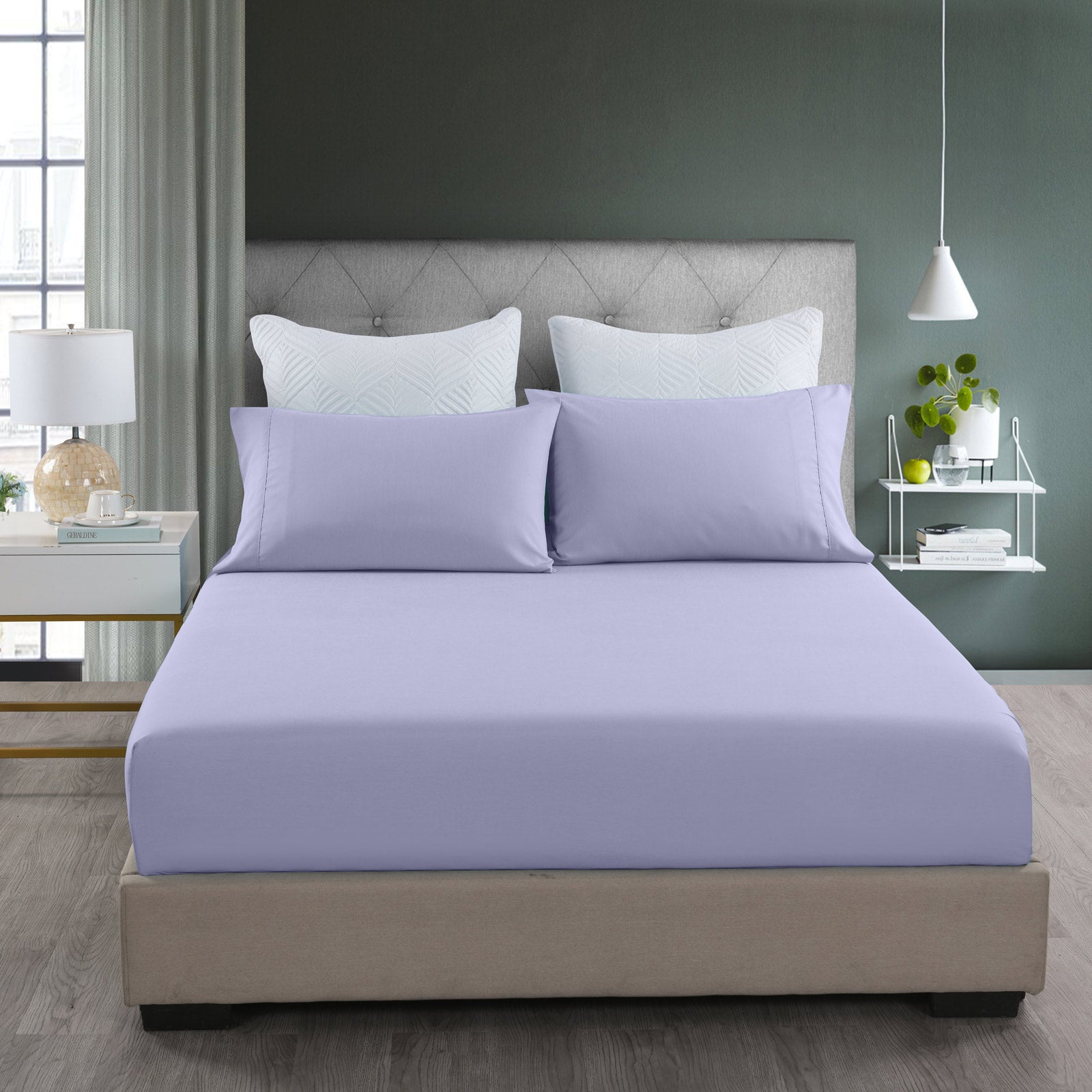 Royal Comfort 2000TC 3 Piece Fitted Sheet and Pillowcase Set Bamboo Cooling - Double - Lilac Grey-Bed Sheets-PEROZ Accessories