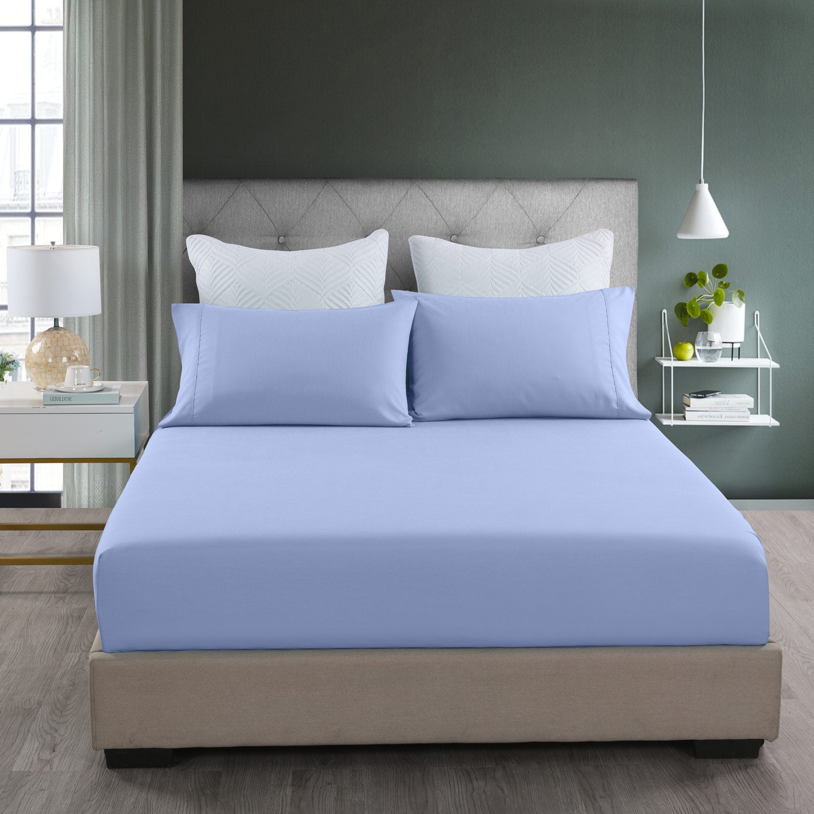Royal Comfort 2000TC 3 Piece Fitted Sheet and Pillowcase Set Bamboo Cooling - Queen - Light Blue-Home & Garden > Bedding-PEROZ Accessories