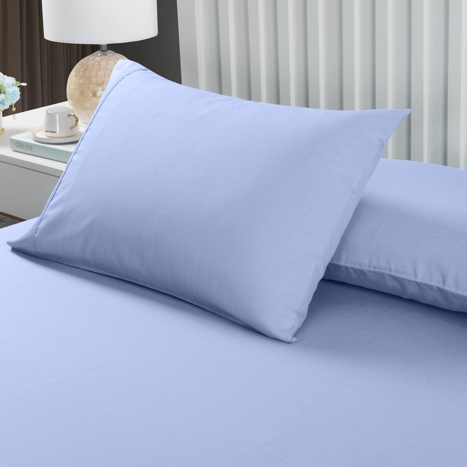 Royal Comfort 2000TC 3 Piece Fitted Sheet and Pillowcase Set Bamboo Cooling - King - Light Blue-Home & Garden > Bedding-PEROZ Accessories