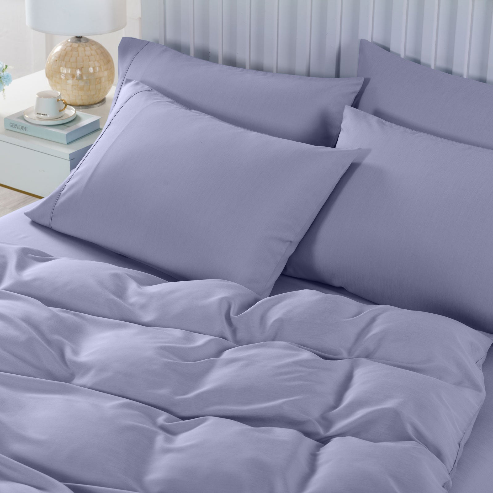 Royal Comfort 2000TC 6 Piece Bamboo Sheet & Quilt Cover Set Cooling Breathable - Double - Lilac Grey-Bed Sheets-PEROZ Accessories