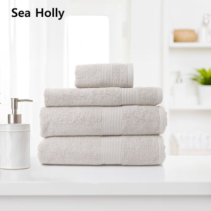 Royal Comfort 4 Piece Cotton Bamboo Towel Set 450GSM Luxurious Absorbent Plush - Sea Holly-Towels-PEROZ Accessories