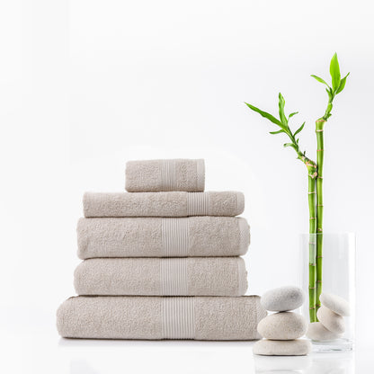 Royal Comfort 5 Piece Cotton Bamboo Towel Set 450GSM Luxurious Absorbent Plush - Beige-Towels-PEROZ Accessories