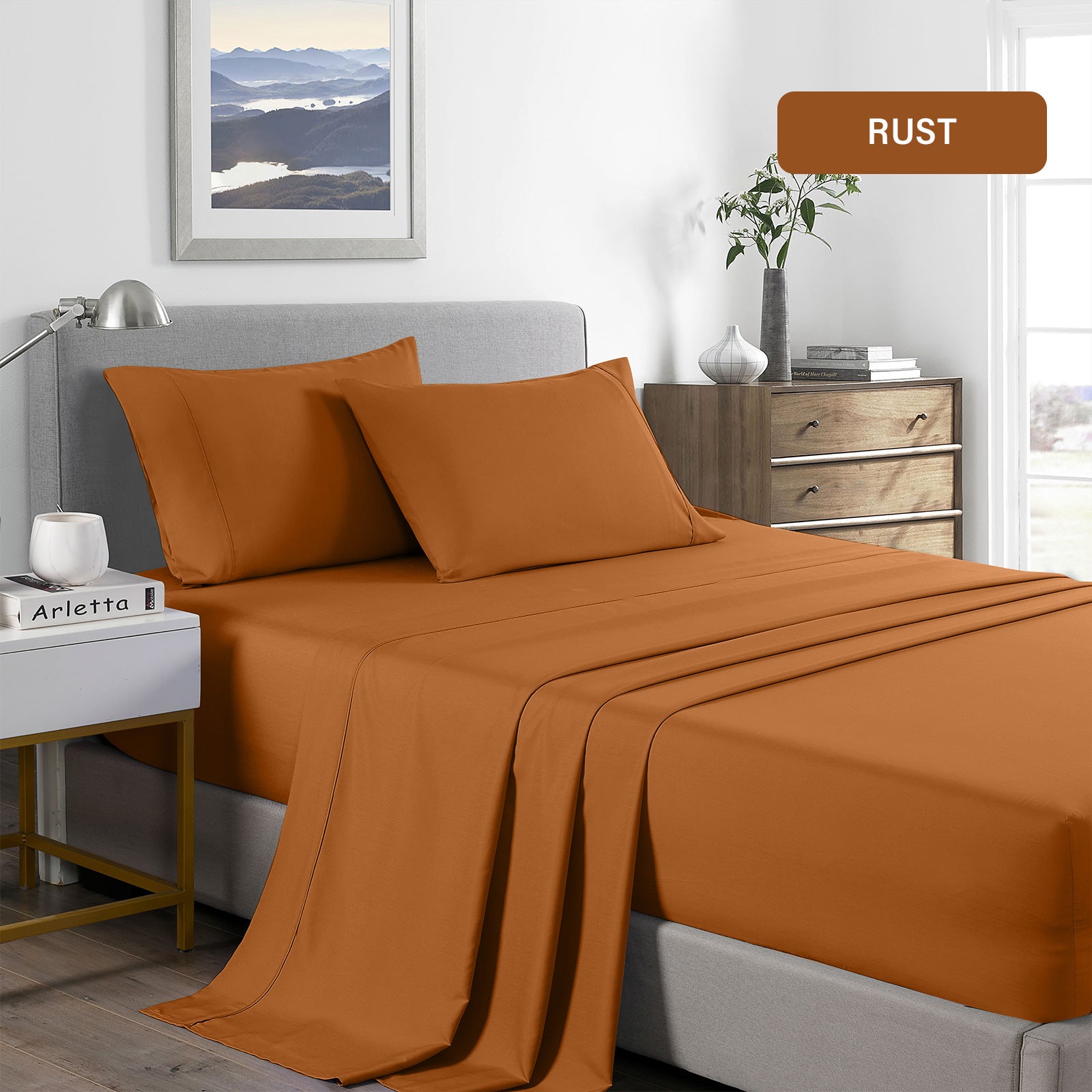 Royal Comfort 2000 Thread Count Bamboo Cooling Sheet Set Ultra Soft Bedding - Queen - Rust-Bed Sheets-PEROZ Accessories