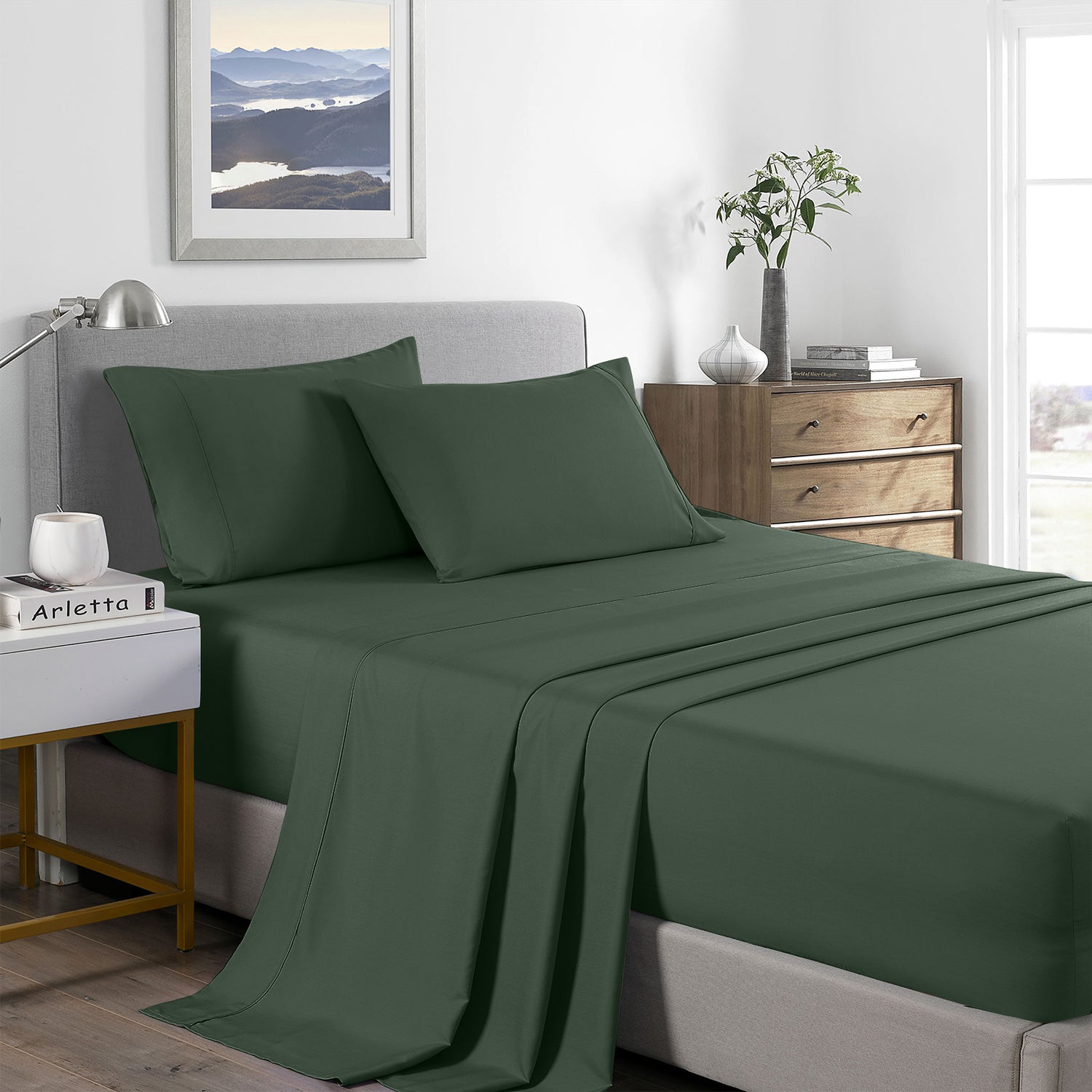 Royal Comfort 2000 Thread Count Bamboo Cooling Sheet Set Ultra Soft Bedding - Queen - Olive-Home & Garden > Bedding-PEROZ Accessories