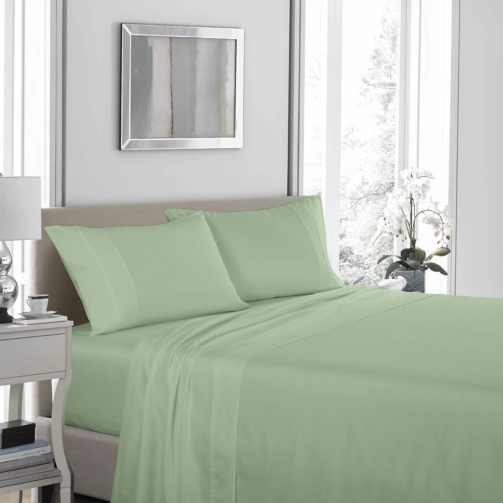 Royal Comfort 1200 Thread Count Sheet Set 4 Piece Ultra Soft Satin Weave Finish - King - Sage Green-Bed Sheets-PEROZ Accessories