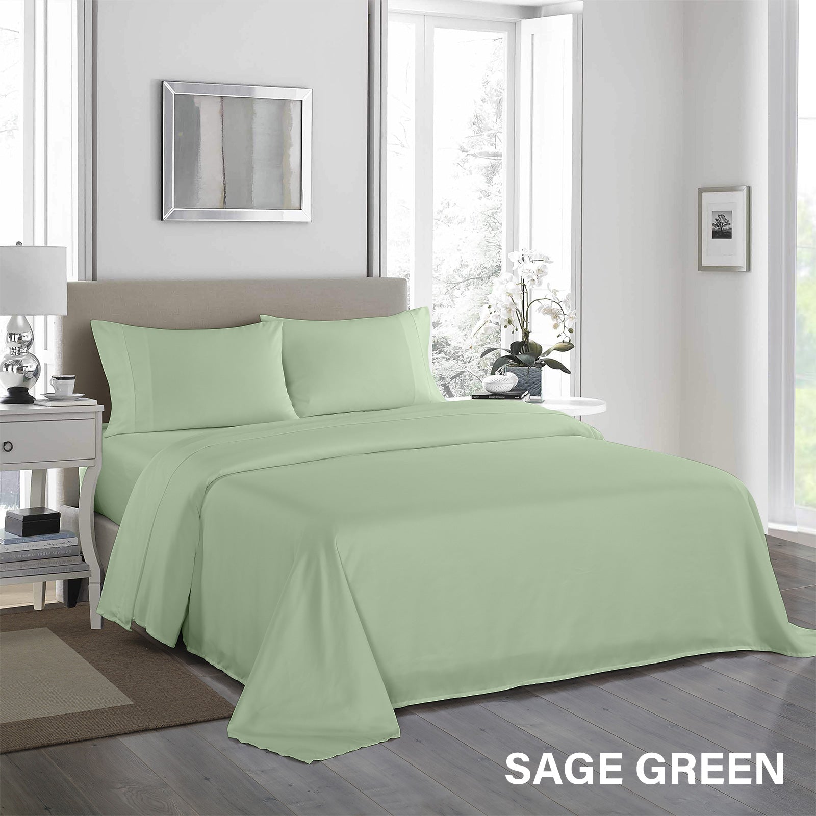 Royal Comfort 1200 Thread Count Sheet Set 4 Piece Ultra Soft Satin Weave Finish - King - Sage Green-Bed Sheets-PEROZ Accessories