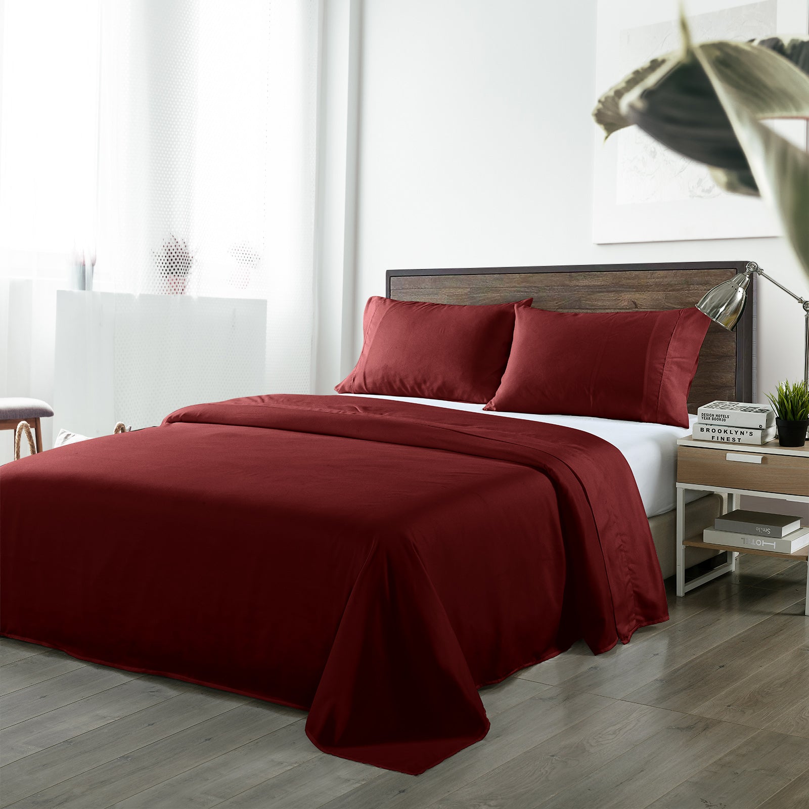 Royal Comfort Bamboo Blended Sheet & Pillowcases Set 1000TC Ultra Soft Bedding - Queen - Malaga Wine-Bed Sheets-PEROZ Accessories