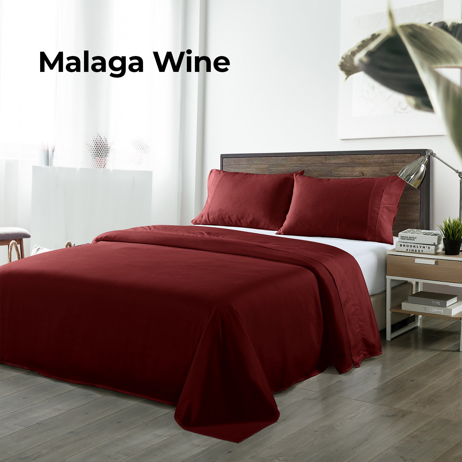 Royal Comfort Bamboo Blended Sheet & Pillowcases Set 1000TC Ultra Soft Bedding - Queen - Malaga Wine-Bed Sheets-PEROZ Accessories