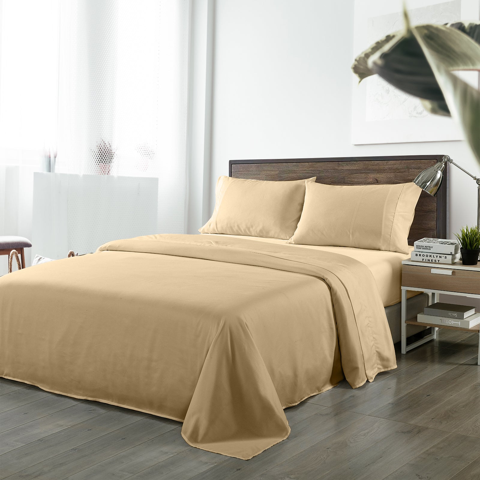 Royal Comfort Bamboo Blended Sheet & Pillowcases Set 1000TC Ultra Soft Bedding - King - Oatmeal-Bed Sheets-PEROZ Accessories