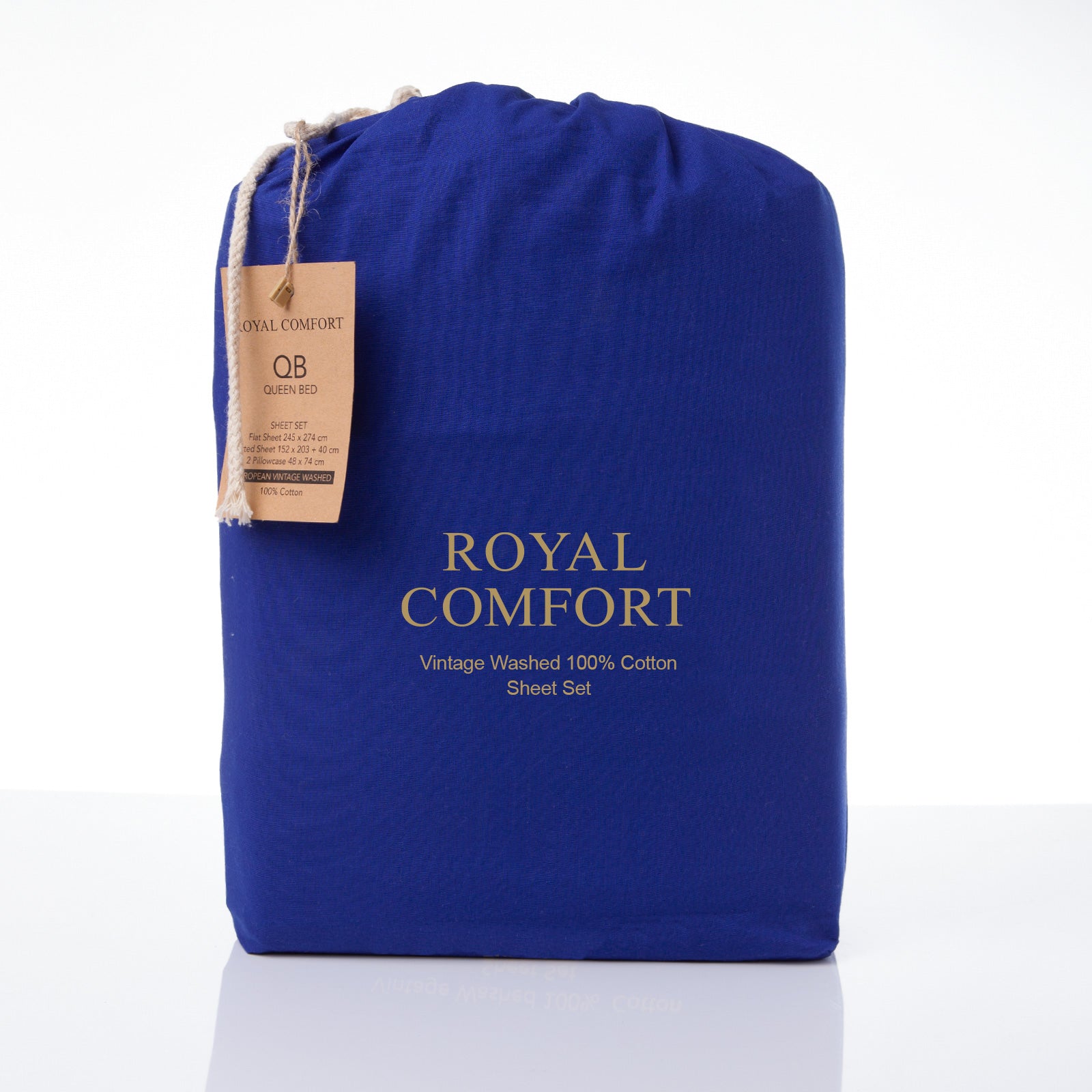 Royal Comfort Vintage Washed 100% Cotton Sheet Set Fitted Flat Sheet Pillowcases - Queen - Royal Blue-Home & Garden > Bedding-PEROZ Accessories