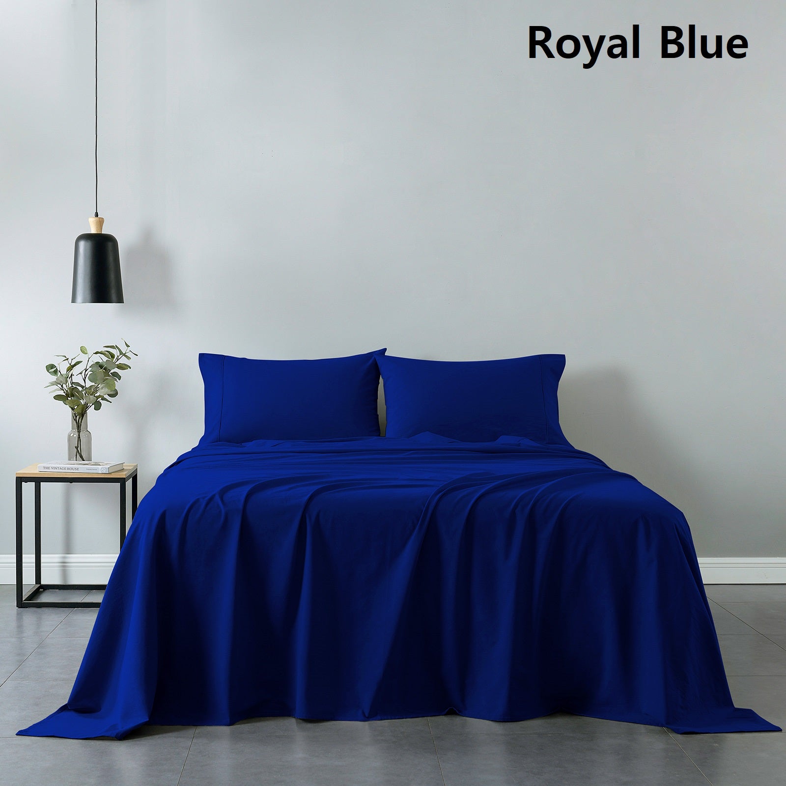Royal Comfort Vintage Washed 100% Cotton Sheet Set Fitted Flat Sheet Pillowcases - Queen - Royal Blue-Home & Garden > Bedding-PEROZ Accessories