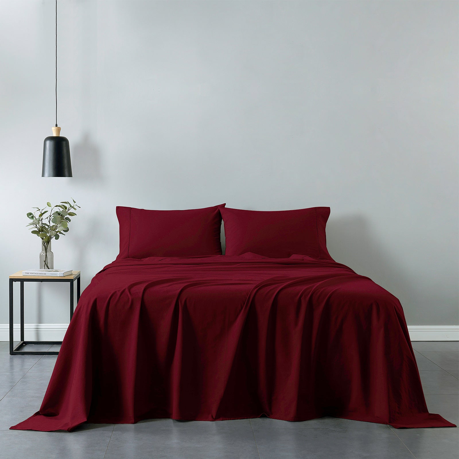 Royal Comfort Vintage Washed 100% Cotton Sheet Set Fitted Flat Sheet Pillowcases - Queen - Mulled Wine-Home & Garden > Bedding-PEROZ Accessories
