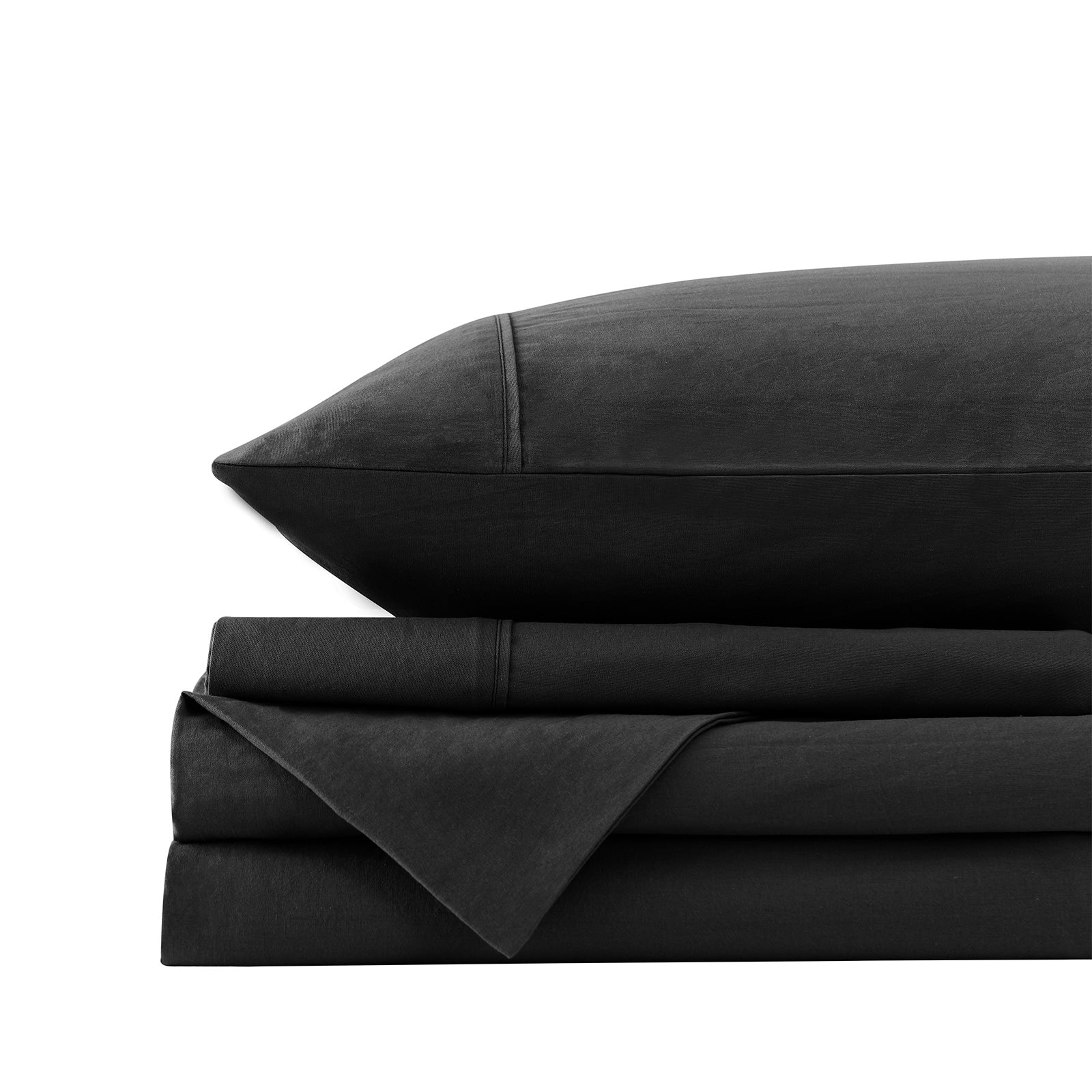 Royal Comfort Vintage Washed 100% Cotton Sheet Set Fitted Flat Sheet Pillowcases - King - Charcoal-Home & Garden > Bedding-PEROZ Accessories