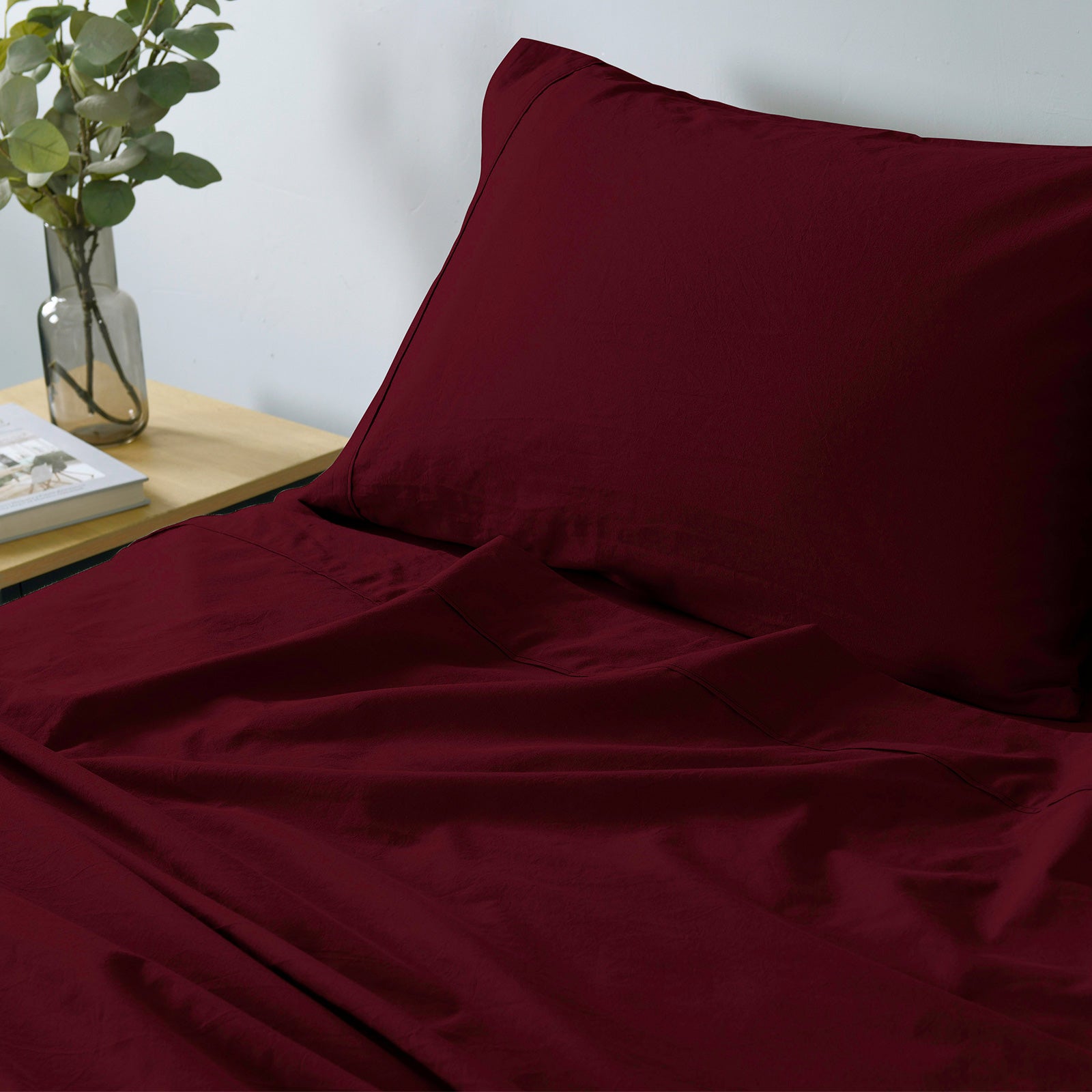 Royal Comfort Vintage Washed 100% Cotton Sheet Set Fitted Flat Sheet Pillowcases - King - Mulled Wine-Home & Garden > Bedding-PEROZ Accessories