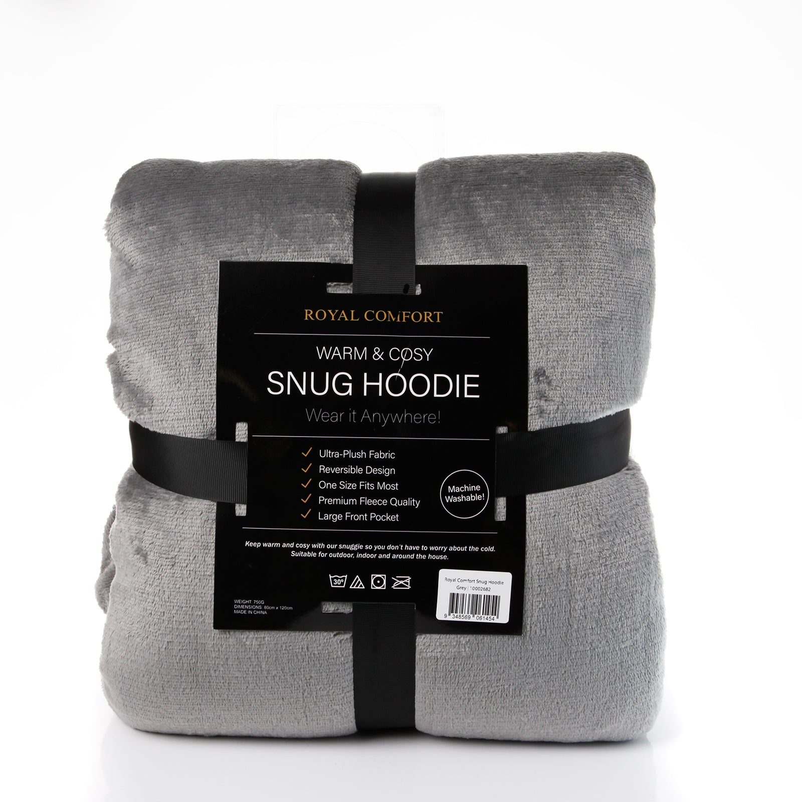 Royal Comfort Snug Hoodie Nightwear Super Soft Reversible Coral Fleece 750GSM - Grey-Occasions > Costumes-PEROZ Accessories