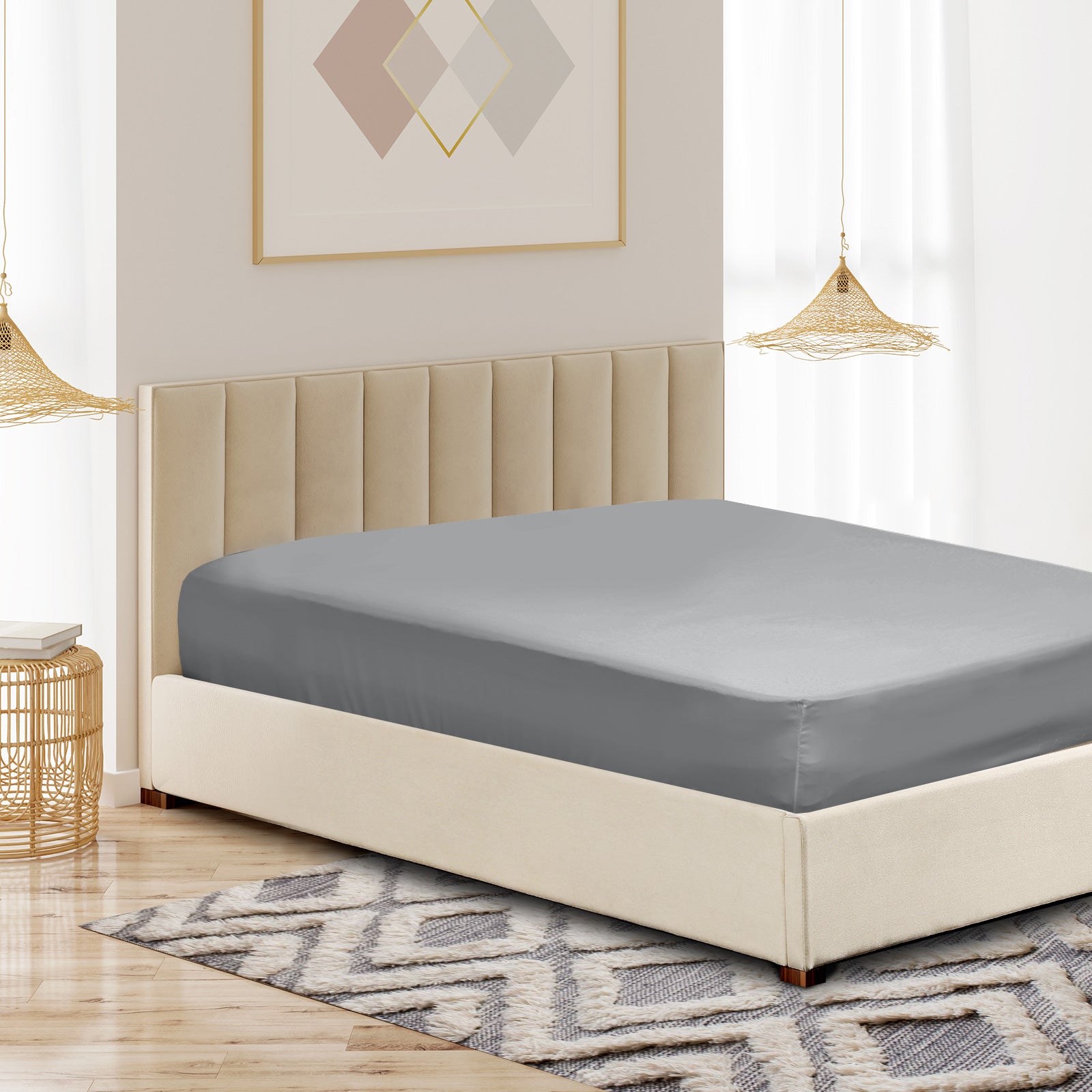 Royal Comfort 1000 Thread Count Fitted Sheet Cotton Blend Ultra Soft Bedding - King - Light Grey-Home & Garden > Bedding-PEROZ Accessories