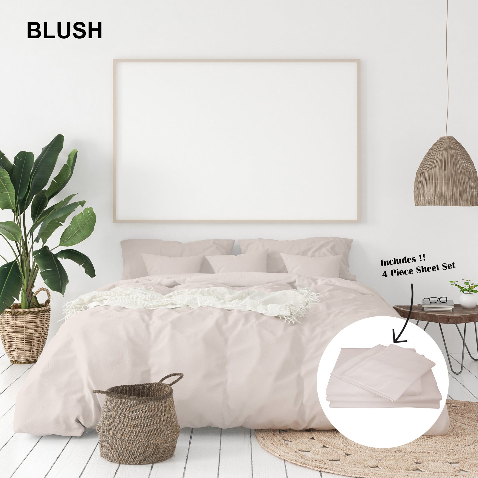 Royal Comfort 1000 Thread Count Bamboo Cotton Sheet and Quilt Cover Complete Set - Queen - Blush-Bed Sheets-PEROZ Accessories