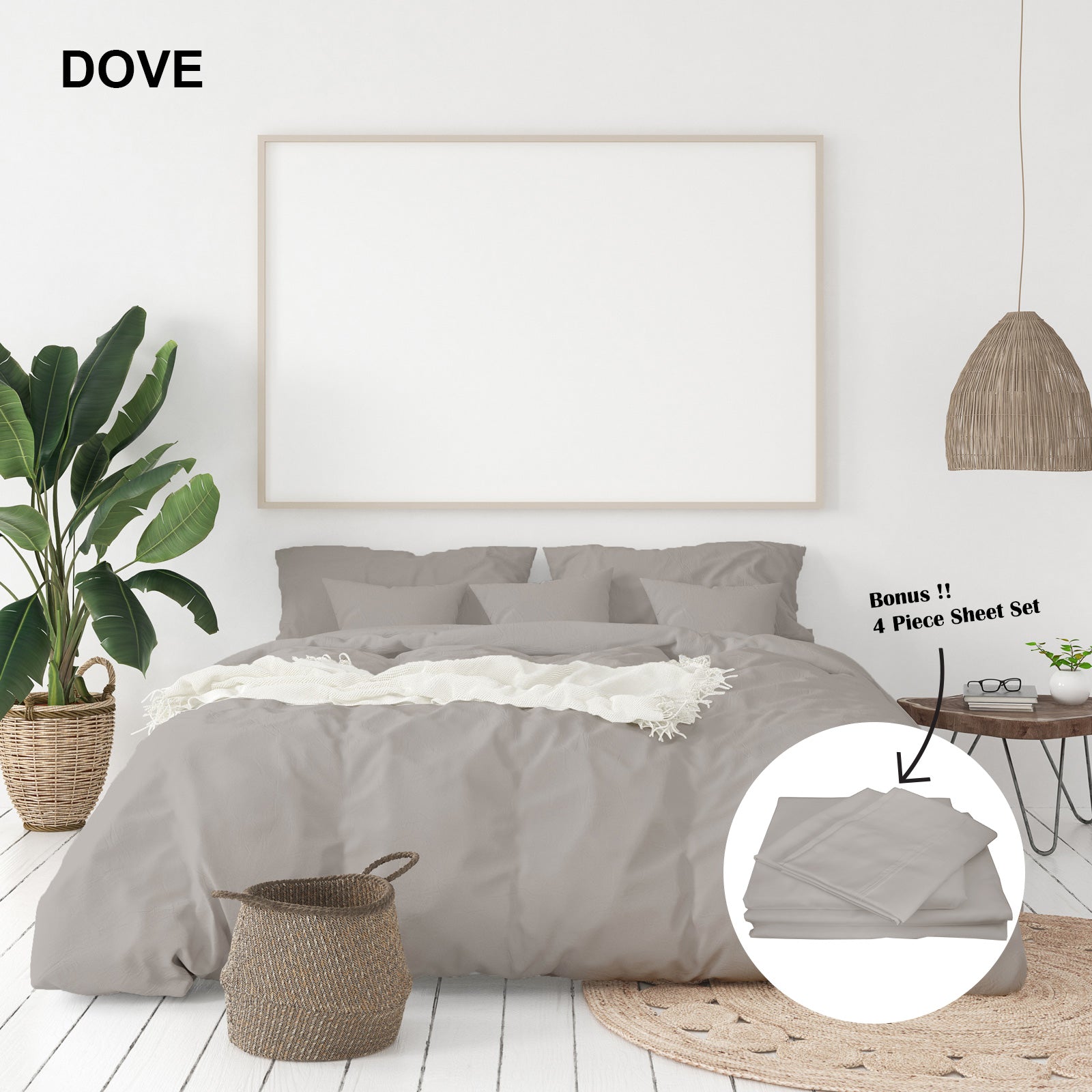 Royal Comfort 1000 Thread Count Bamboo Cotton Sheet and Quilt Cover Complete Set - King - Dove-Bed Sheets-PEROZ Accessories