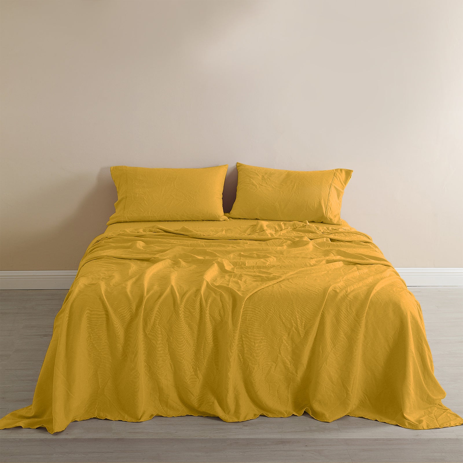 Royal Comfort Flax Linen Blend Sheet Set Bedding Luxury Breathable Ultra Soft - Queen - Mustard Gold-Home & Garden > Bedding-PEROZ Accessories