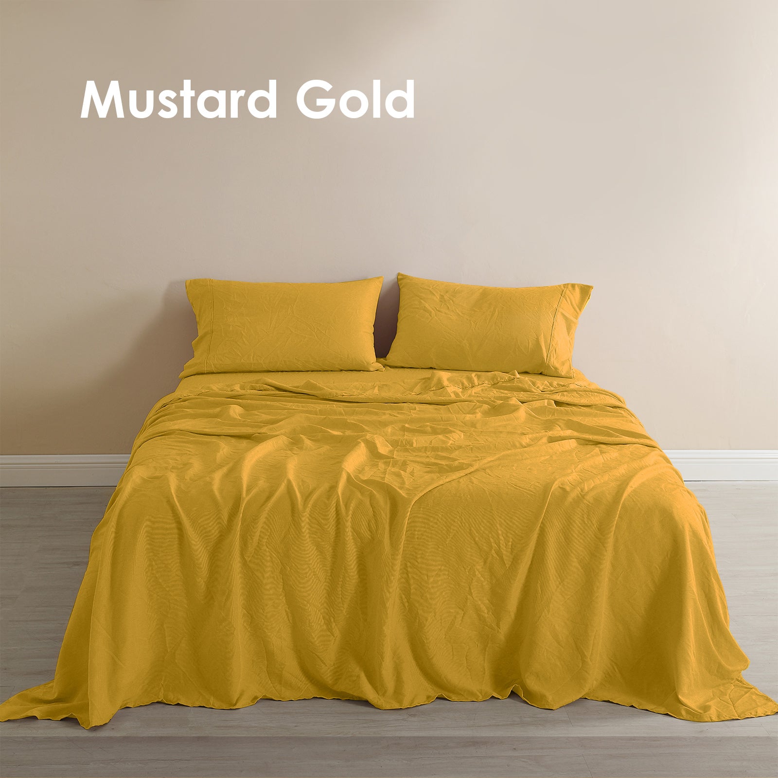 Royal Comfort Flax Linen Blend Sheet Set Bedding Luxury Breathable Ultra Soft - Queen - Mustard Gold-Home & Garden > Bedding-PEROZ Accessories