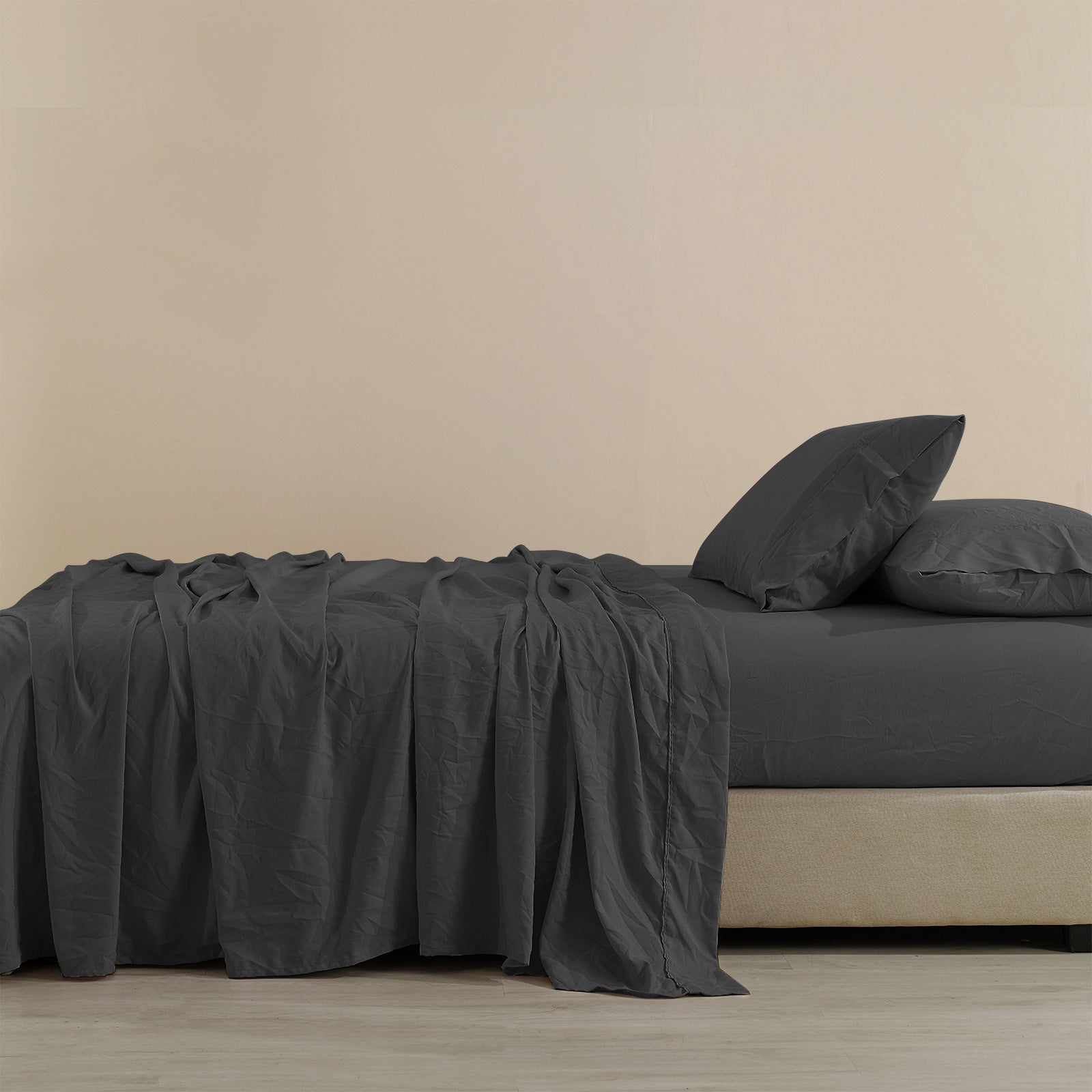 Royal Comfort Flax Linen Blend Sheet Set Bedding Luxury Breathable Ultra Soft - Queen - Charcoal-Home & Garden > Bedding-PEROZ Accessories