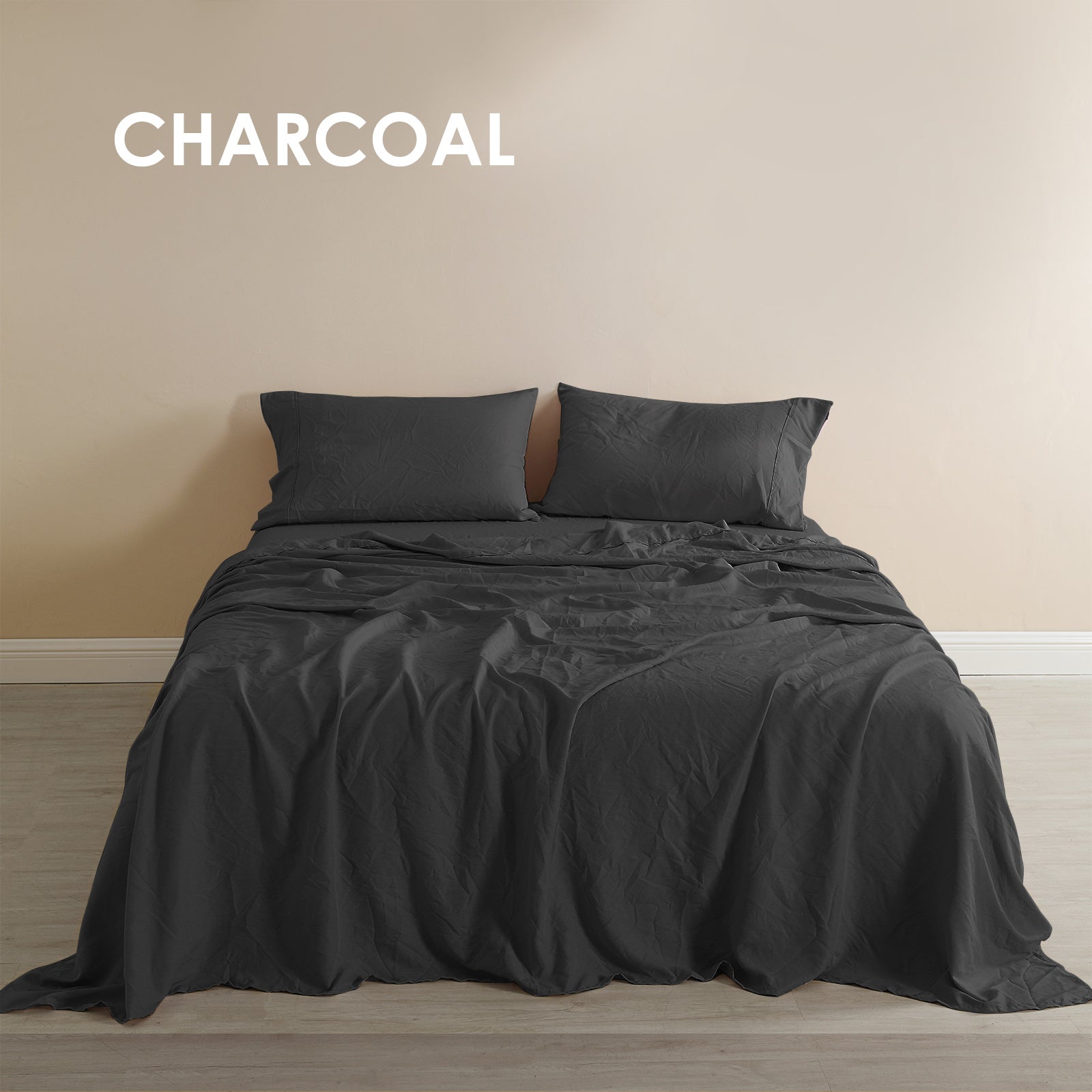 Royal Comfort Flax Linen Blend Sheet Set Bedding Luxury Breathable Ultra Soft - Queen - Charcoal-Home & Garden > Bedding-PEROZ Accessories