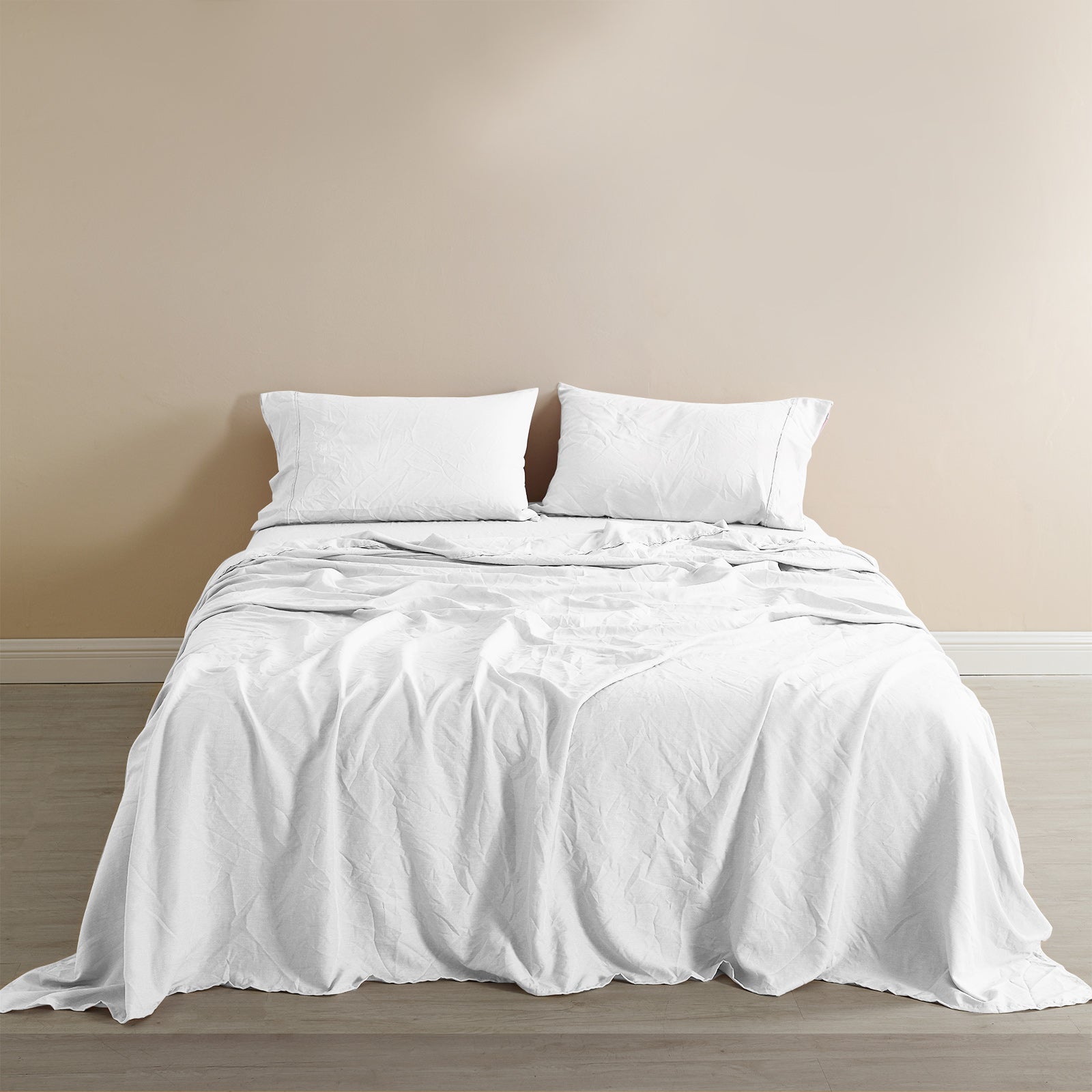 Royal Comfort Flax Linen Blend Sheet Set Bedding Luxury Breathable Ultra Soft - King - White-Home & Garden > Bedding-PEROZ Accessories