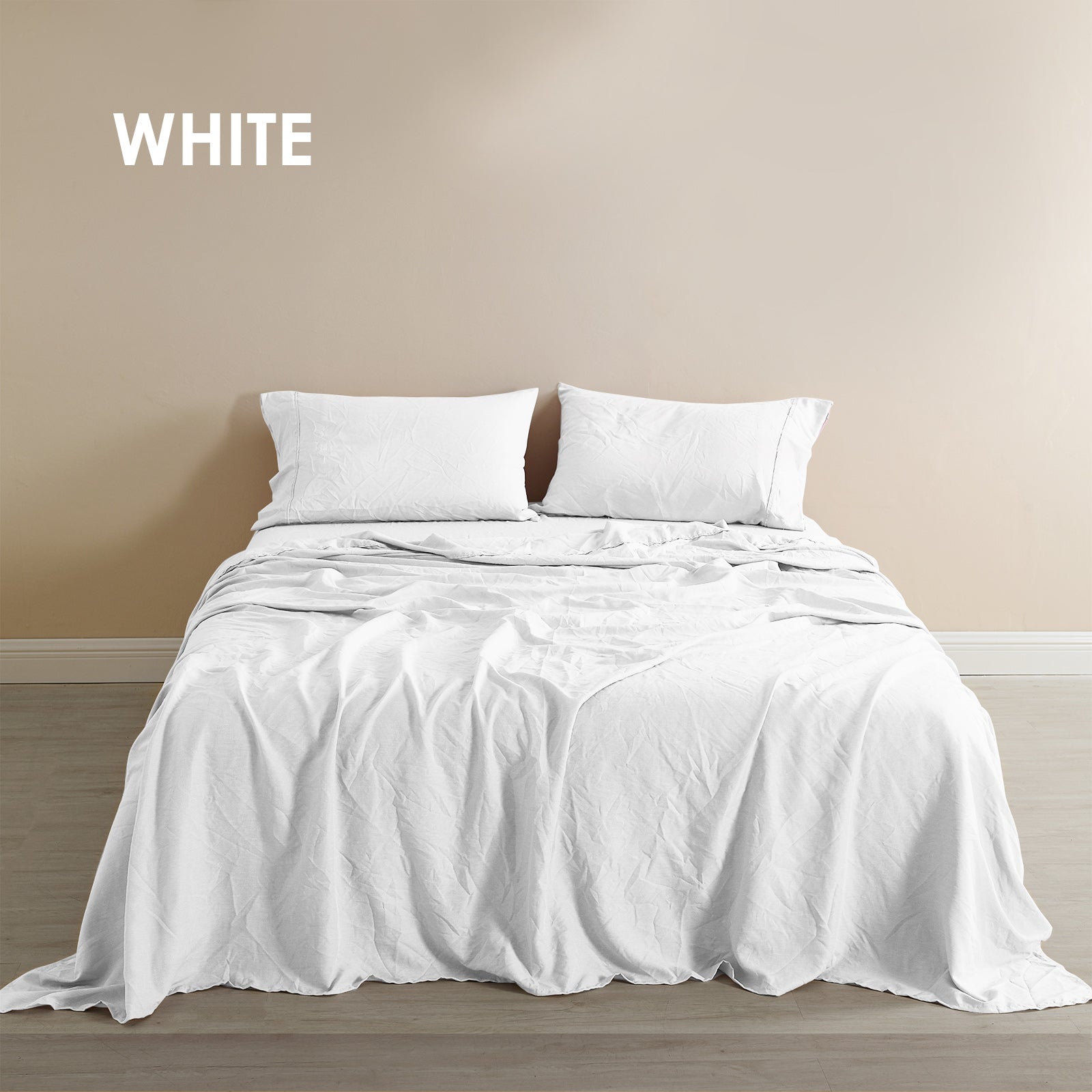 Royal Comfort Flax Linen Blend Sheet Set Bedding Luxury Breathable Ultra Soft - King - White-Home & Garden > Bedding-PEROZ Accessories