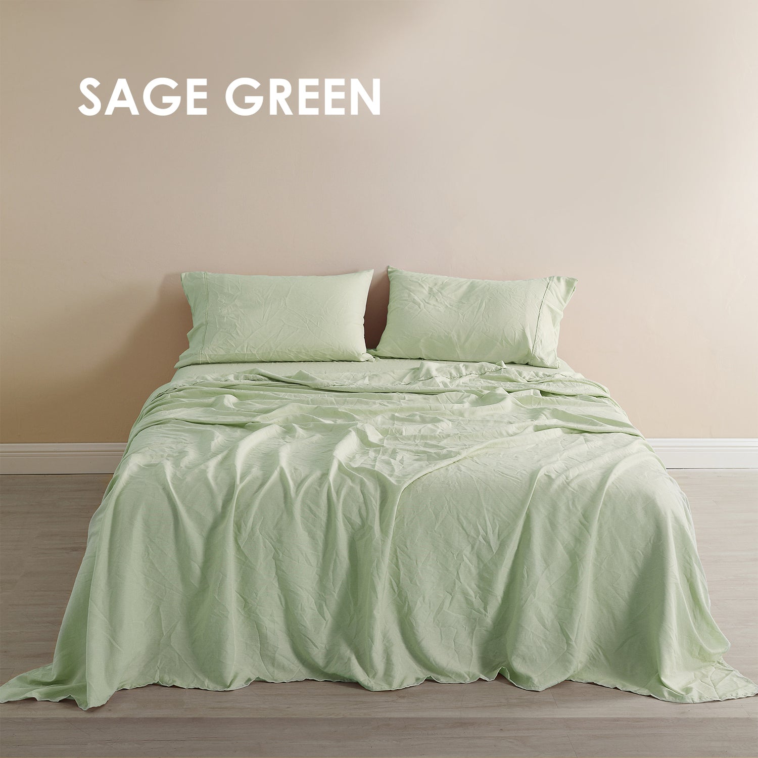 Royal Comfort Flax Linen Blend Sheet Set Bedding Luxury Breathable Ultra Soft - King - Sage Green-Home & Garden > Bedding-PEROZ Accessories