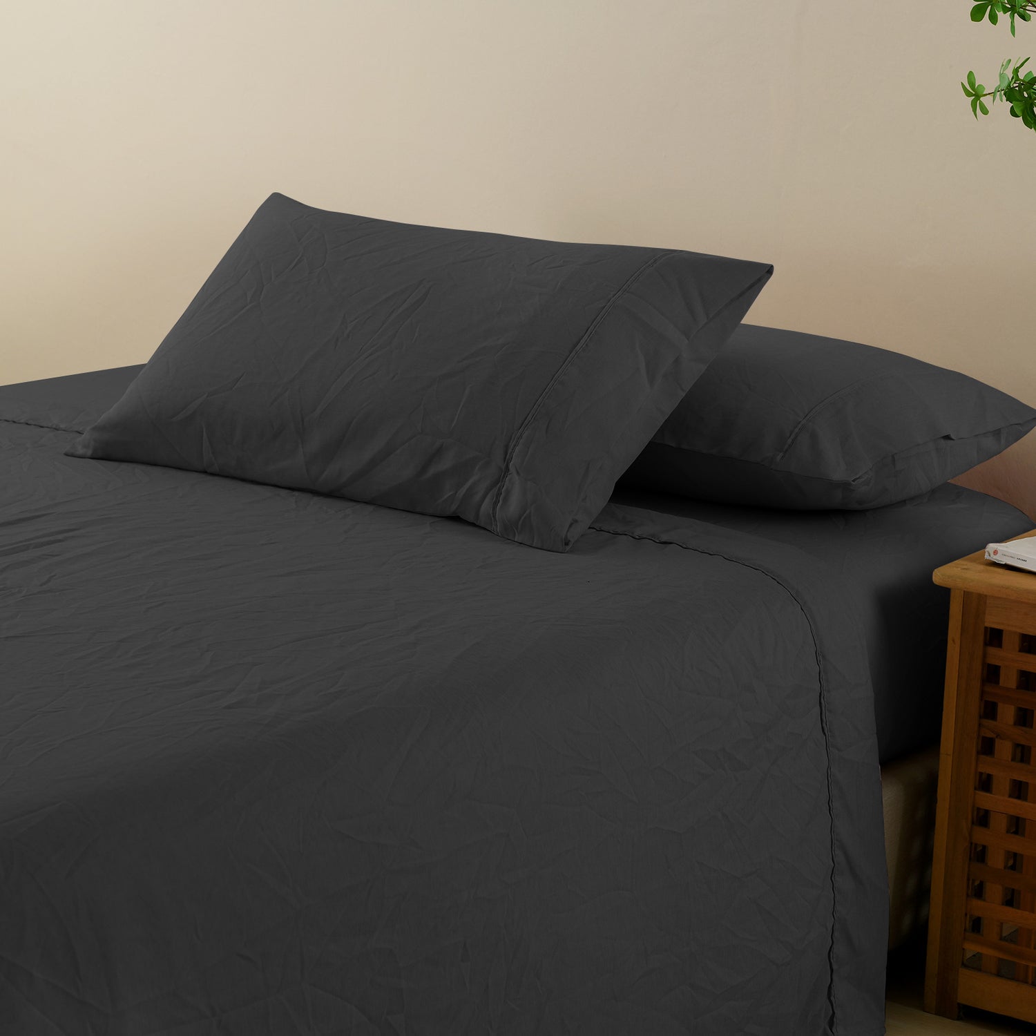 Royal Comfort Flax Linen Blend Sheet Set Bedding Luxury Breathable Ultra Soft - King - Charcoal-Home & Garden > Bedding-PEROZ Accessories