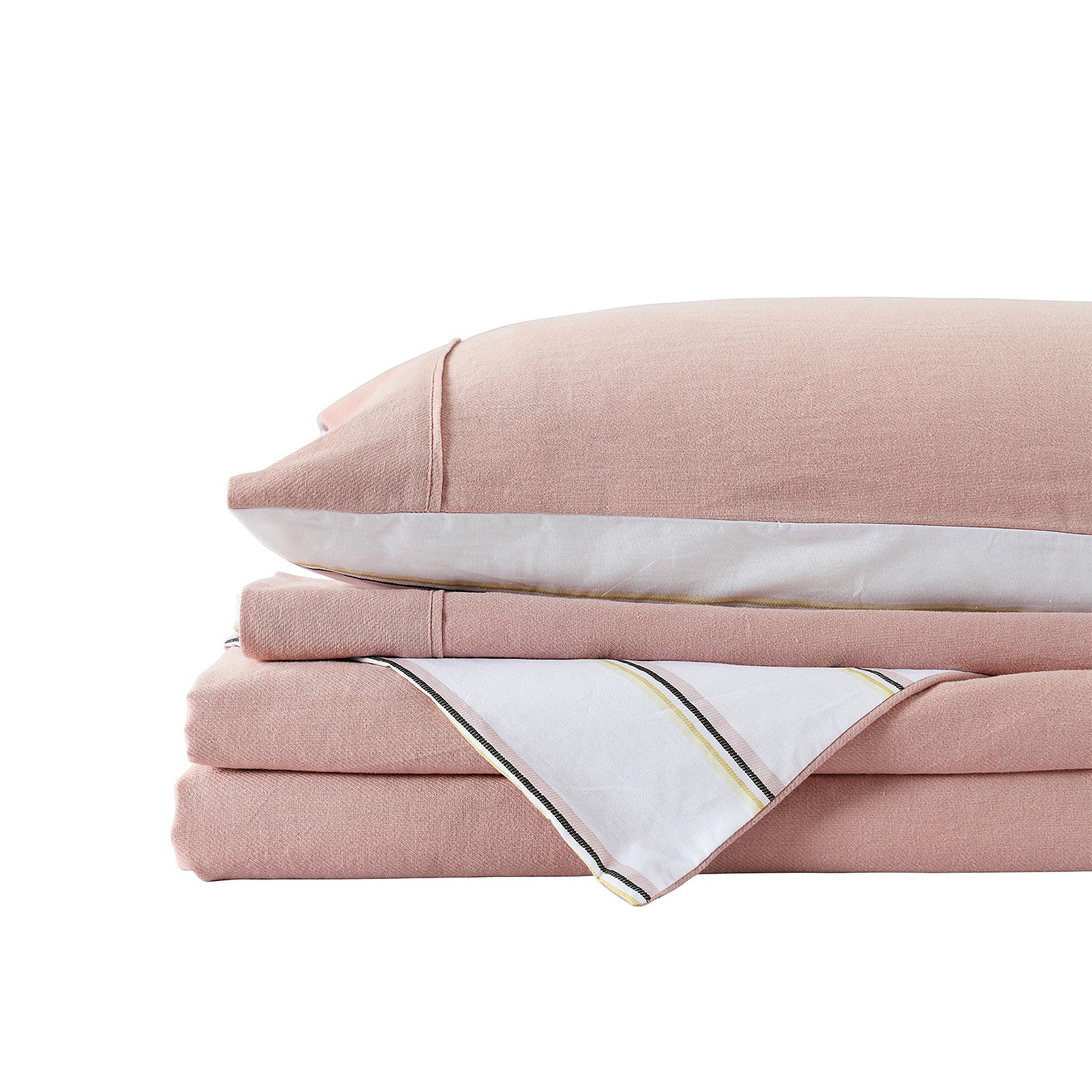 Royal Comfort Hemp Braid Cotton Blend Quilt Cover Set Reverse Stripe Bedding - King - Dusk Pink-Home & Garden > Bedding-PEROZ Accessories