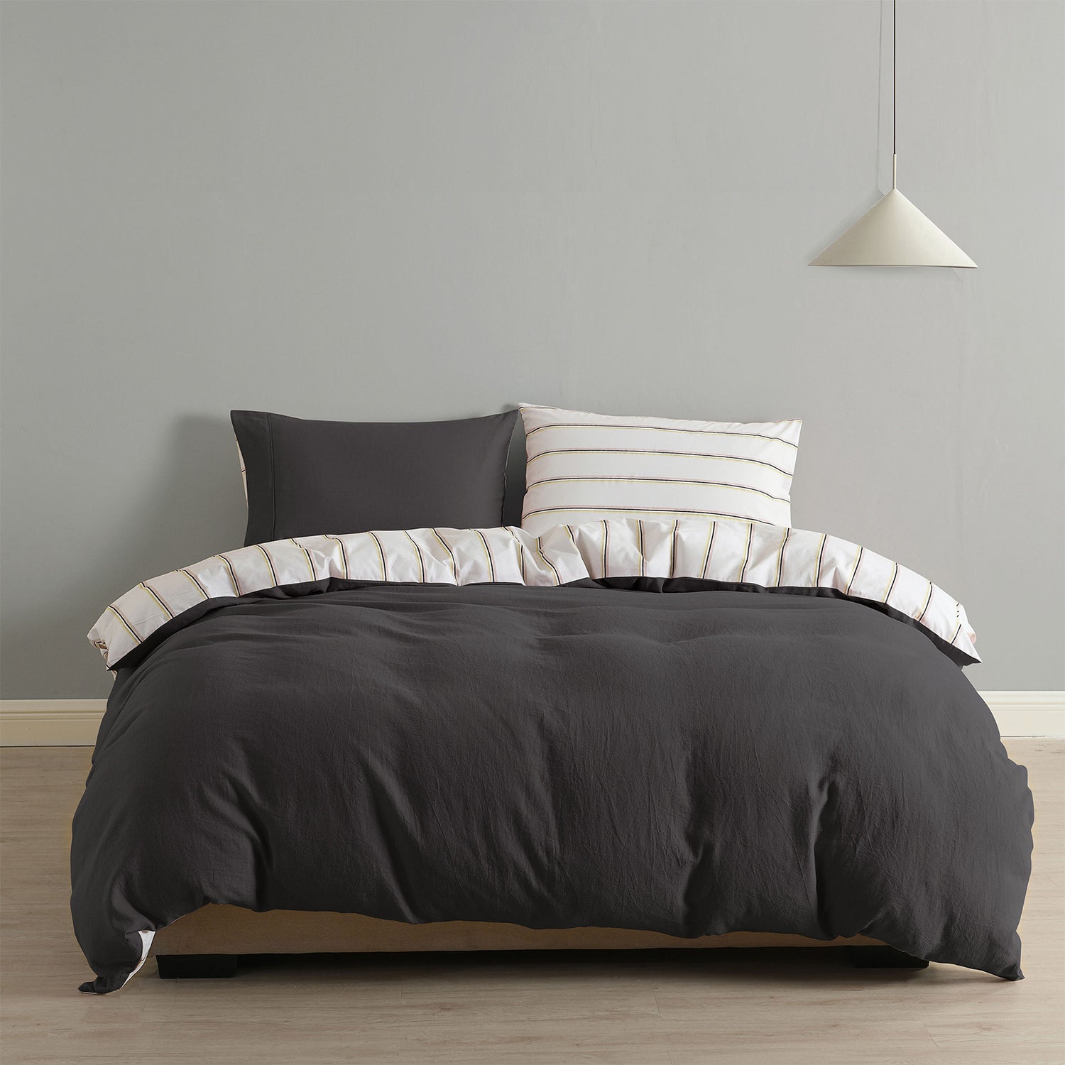 Royal Comfort Hemp Braid Cotton Blend Quilt Cover Set Reverse Stripe Bedding - King - Charcoal-Home & Garden > Bedding-PEROZ Accessories