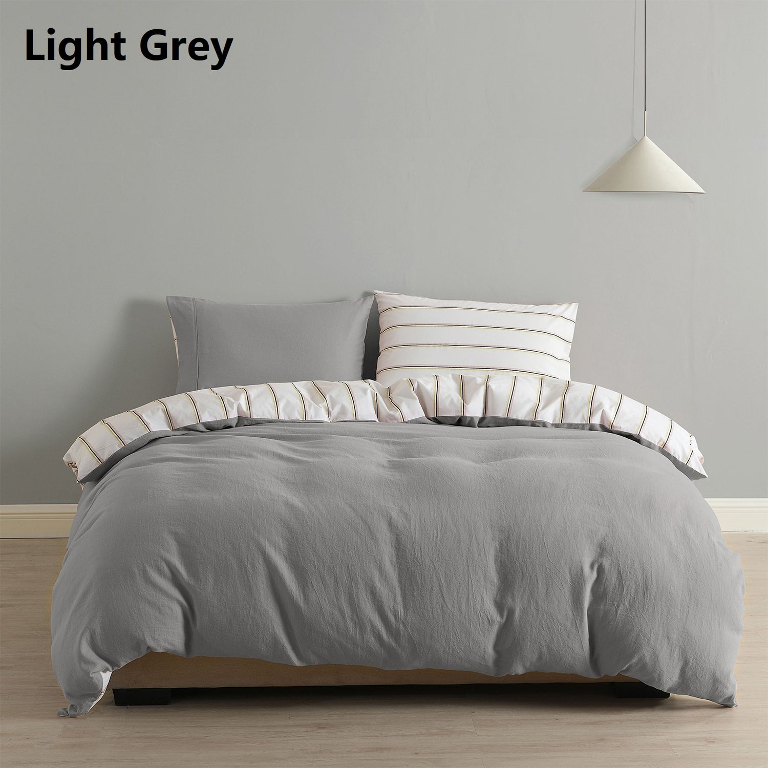 Royal Comfort Hemp Braid Cotton Blend Quilt Cover Set Reverse Stripe Bedding - King - Light Grey-Home & Garden > Bedding-PEROZ Accessories