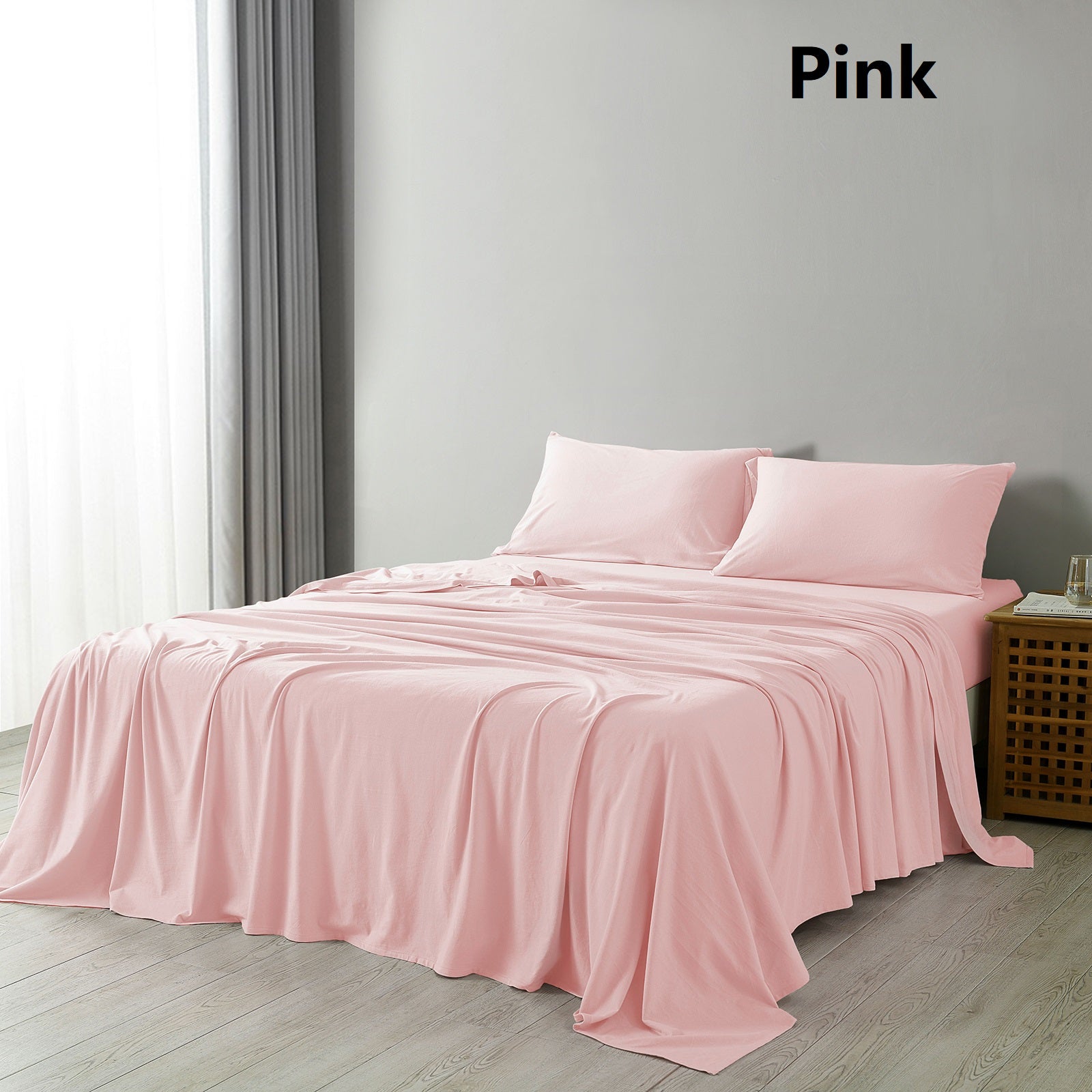Royal Comfort 100% Jersey Cotton 4 Piece Sheet Set - King - Pink Marle-Home & Garden > Bedding-PEROZ Accessories