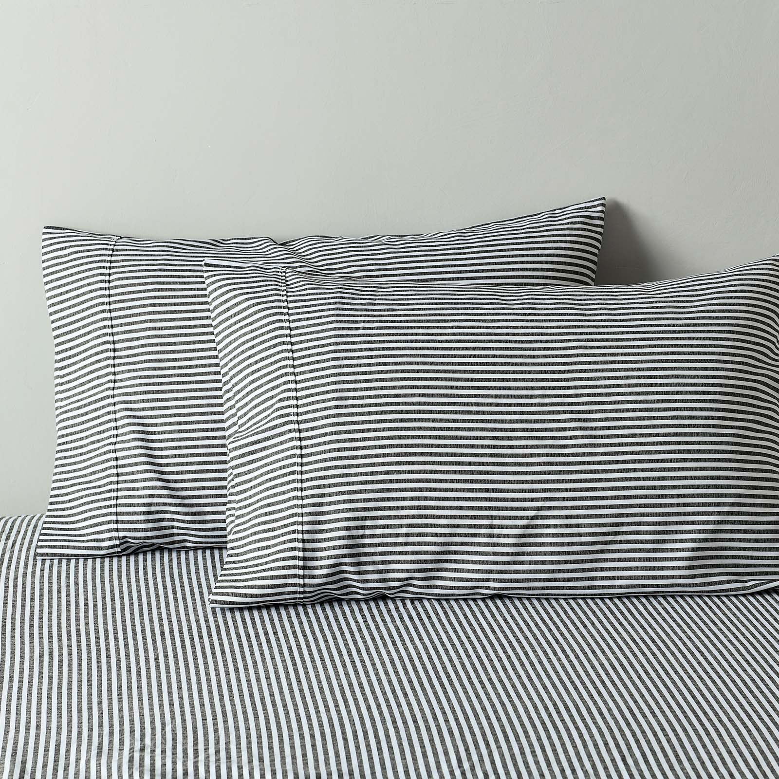Royal Comfort Stripes Linen Blend Sheet Set Bedding Luxury Breathable Ultra Soft - Queen - Charcoal-Home & Garden > Bedding-PEROZ Accessories