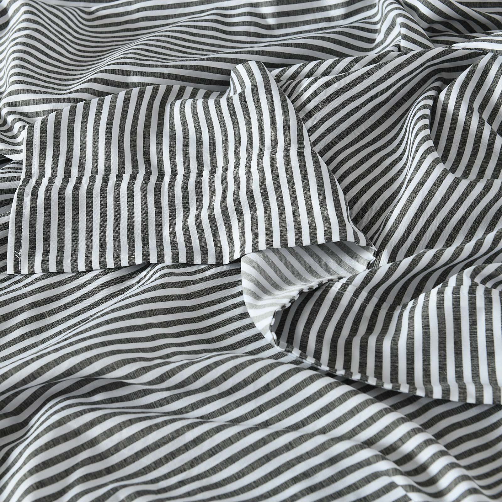 Royal Comfort Stripes Linen Blend Sheet Set Bedding Luxury Breathable Ultra Soft - Queen - Charcoal-Home & Garden > Bedding-PEROZ Accessories