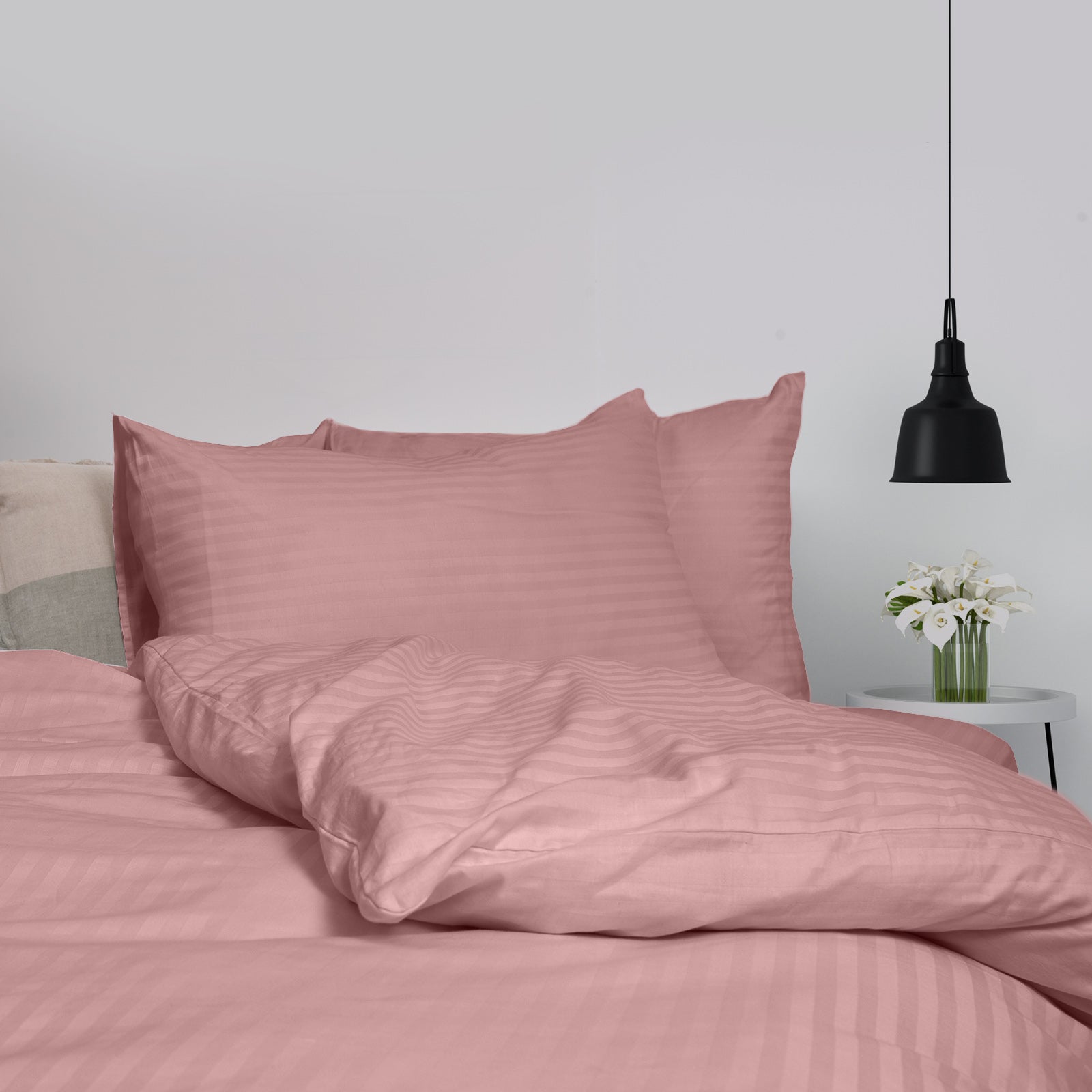 Royal Comfort Kensington 1200 Thread Count 100% Cotton Stripe Quilt Cover Set - King - Desert Rose-Home & Garden > Bedding-PEROZ Accessories