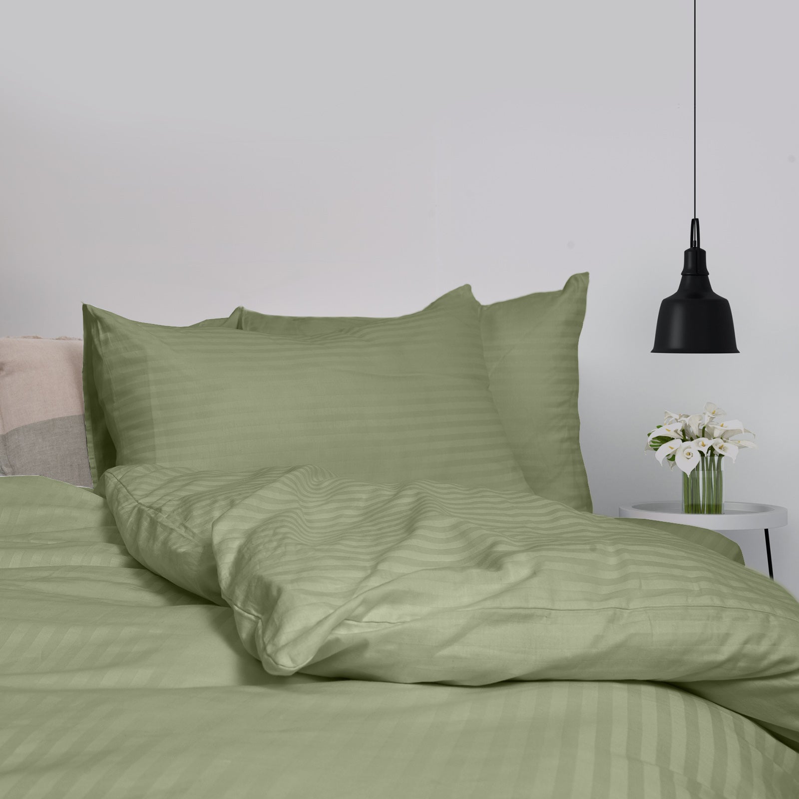 Royal Comfort Kensington 1200 Thread Count 100% Cotton Stripe Quilt Cover Set - King - Olive-Home & Garden > Bedding-PEROZ Accessories