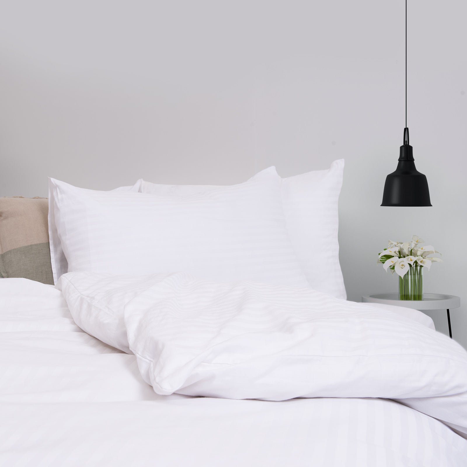 Royal Comfort Kensington 1200 Thread Count 100% Cotton Stripe Quilt Cover Set - Queen - White-Home & Garden > Bedding-PEROZ Accessories