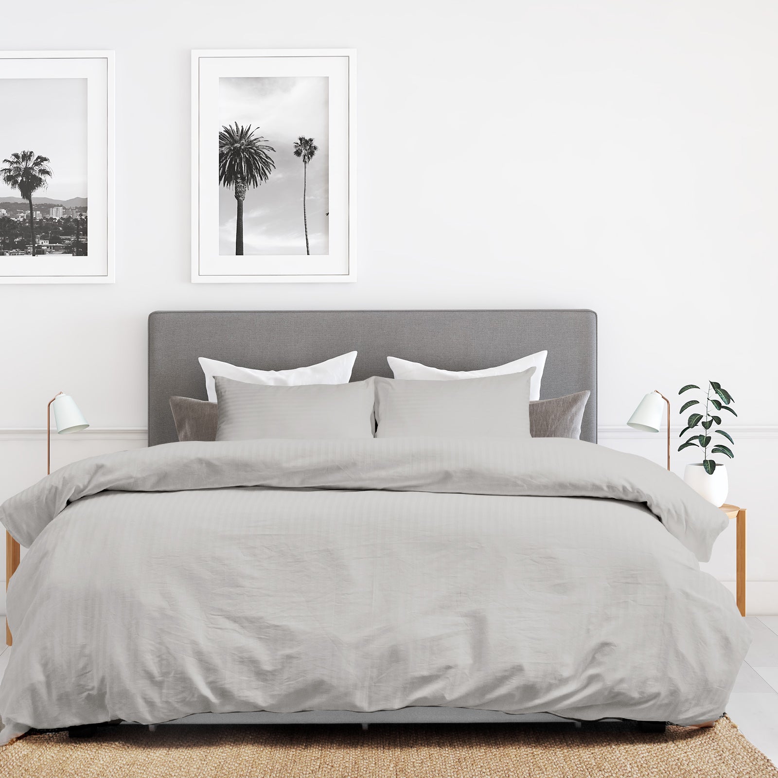 Royal Comfort Kensington 1200 Thread Count 100% Cotton Stripe Quilt Cover Set - King - Grey-Home & Garden > Bedding-PEROZ Accessories