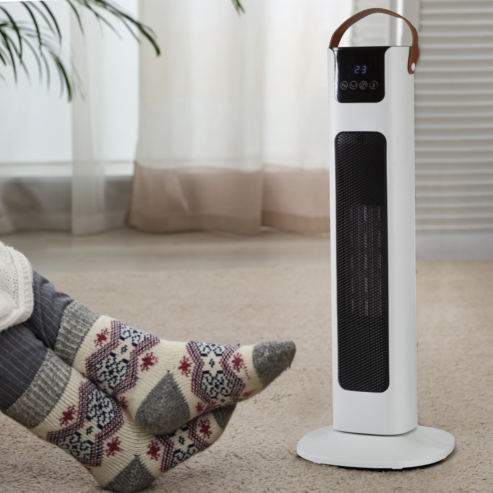 Pursonic Electric Ceramic Tower Heater Portable Oscillating Remote Control - White-Appliances > Heaters-PEROZ Accessories