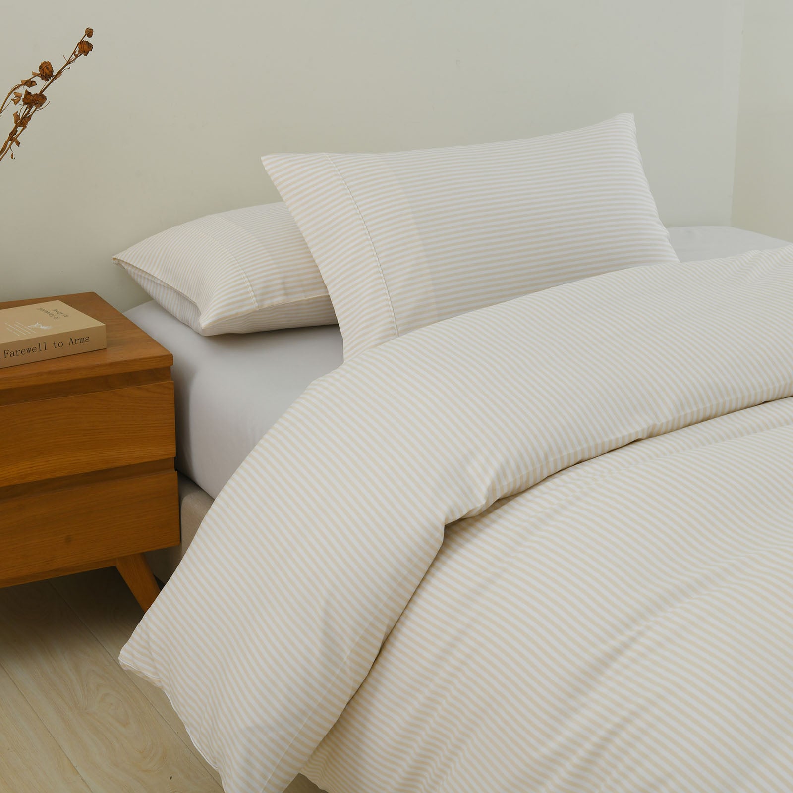 Royal Comfort Striped Flax Linen Blend Quilt Cover Set Soft Touch Bedding - King - Beige-Home & Garden > Bedding-PEROZ Accessories