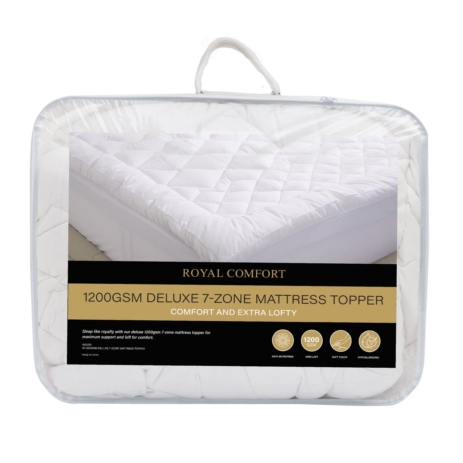 Royal Comfort 1200GSM Deluxe 7-Zone Mattress Topper Luxury Gusset Breathable - Single - White-Home & Garden > Bedding-PEROZ Accessories