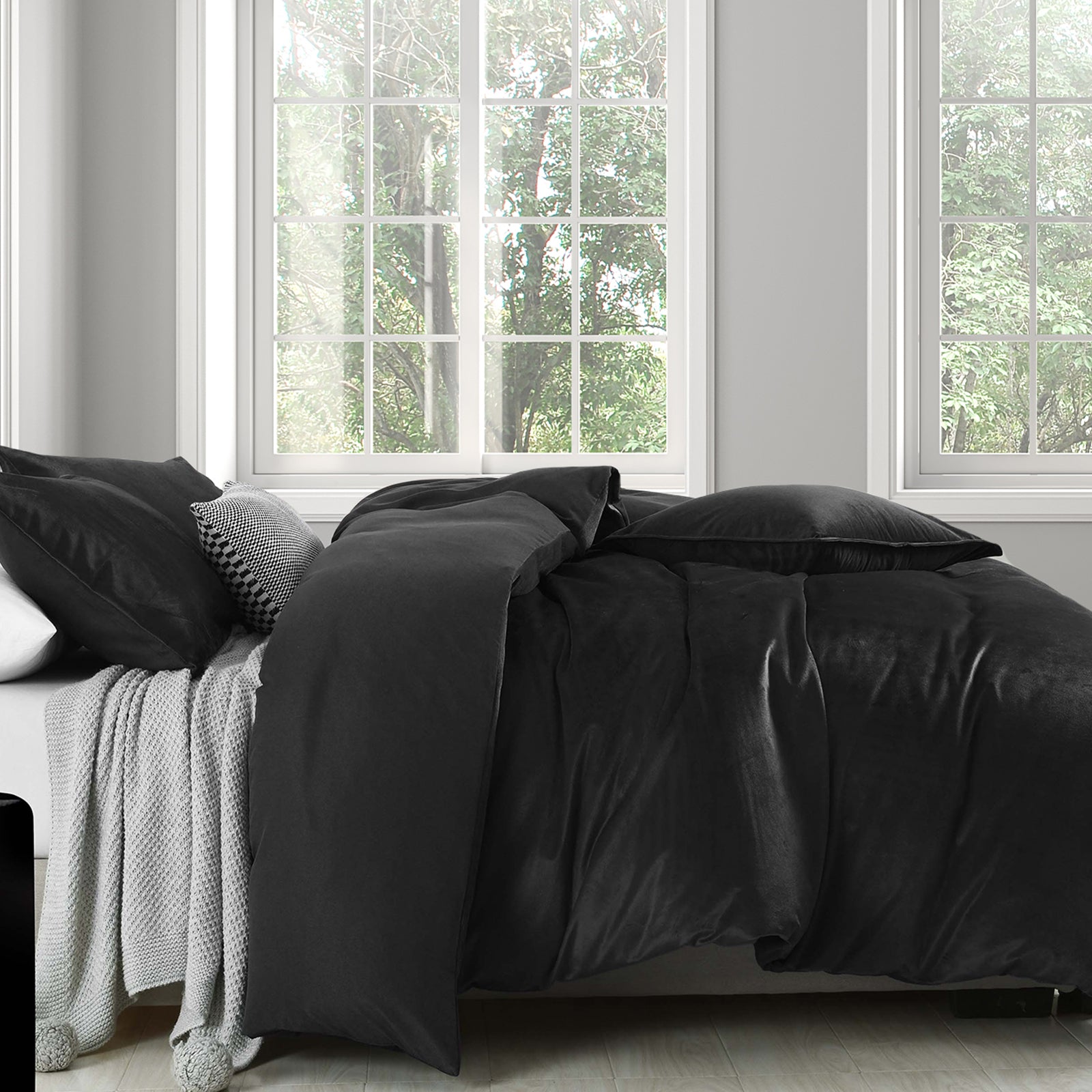 Royal Comfort Velvet Quilt Cover Set Super Soft Luxurious Warmth - King - Charcoal-Quilt Covers-PEROZ Accessories