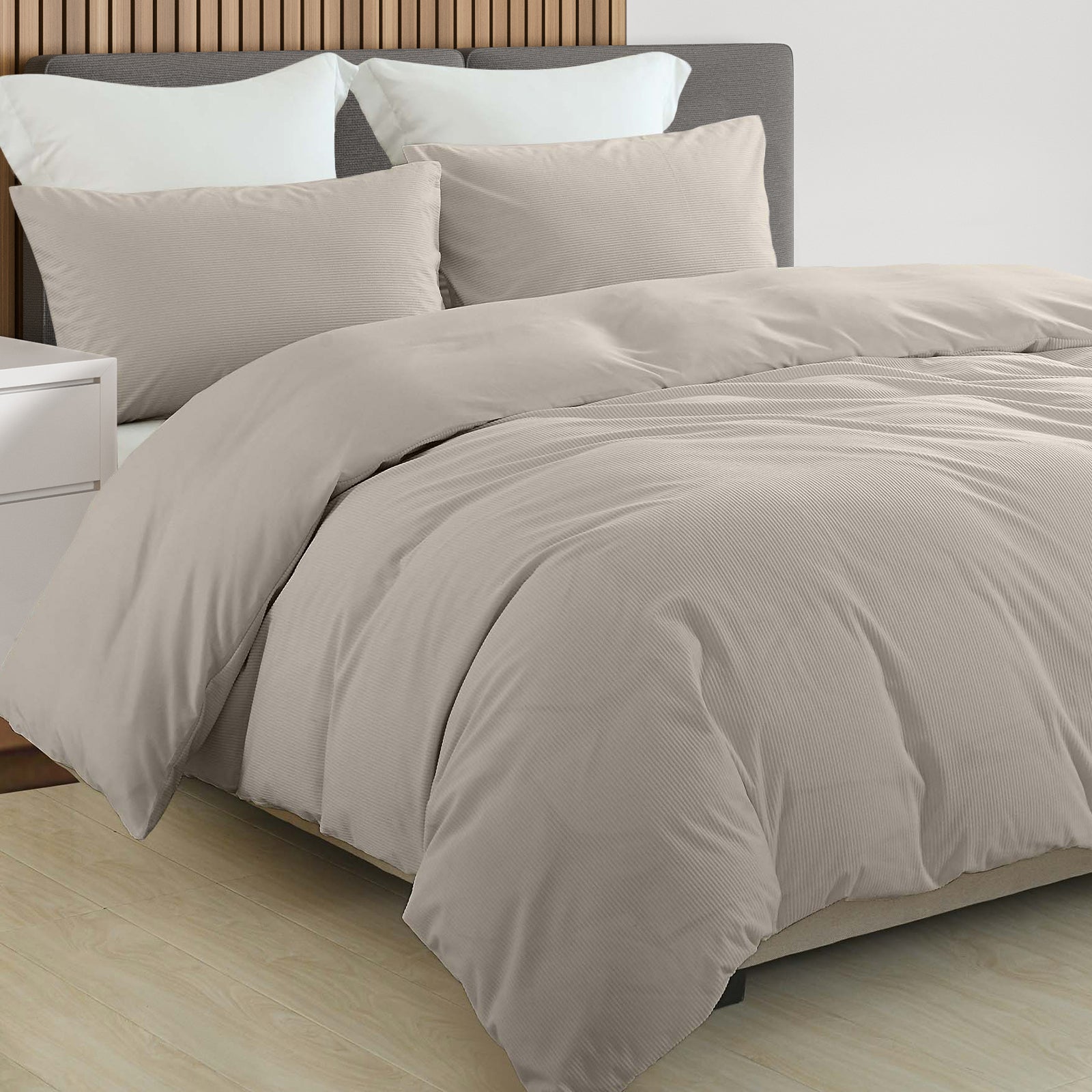 Royal Comfort Velvet Corduroy Quilt Cover Set Super Soft Luxurious Warmth - Queen - Beige-Home & Garden > Bedding-PEROZ Accessories